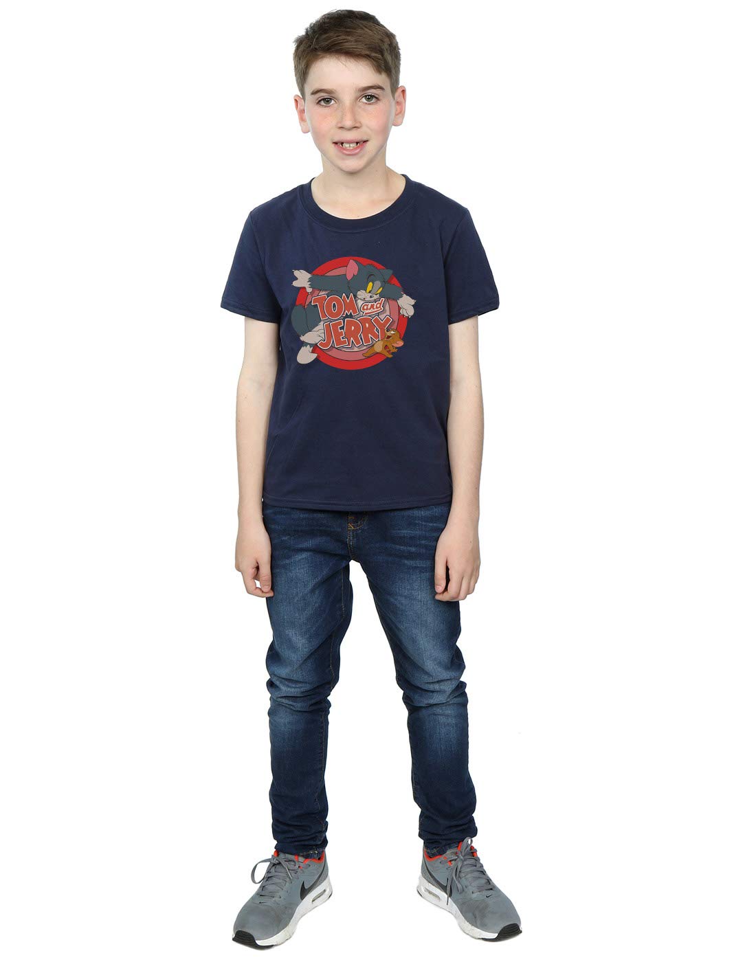 TOM and JERRY Boys Classic Cartoon Print T-Shirt - Navy Blue Short Sleeve Cotton Tee for Kids 7-8 Years | Casual Wear, Birthday Gifts, Cartoon Lovers Outfit