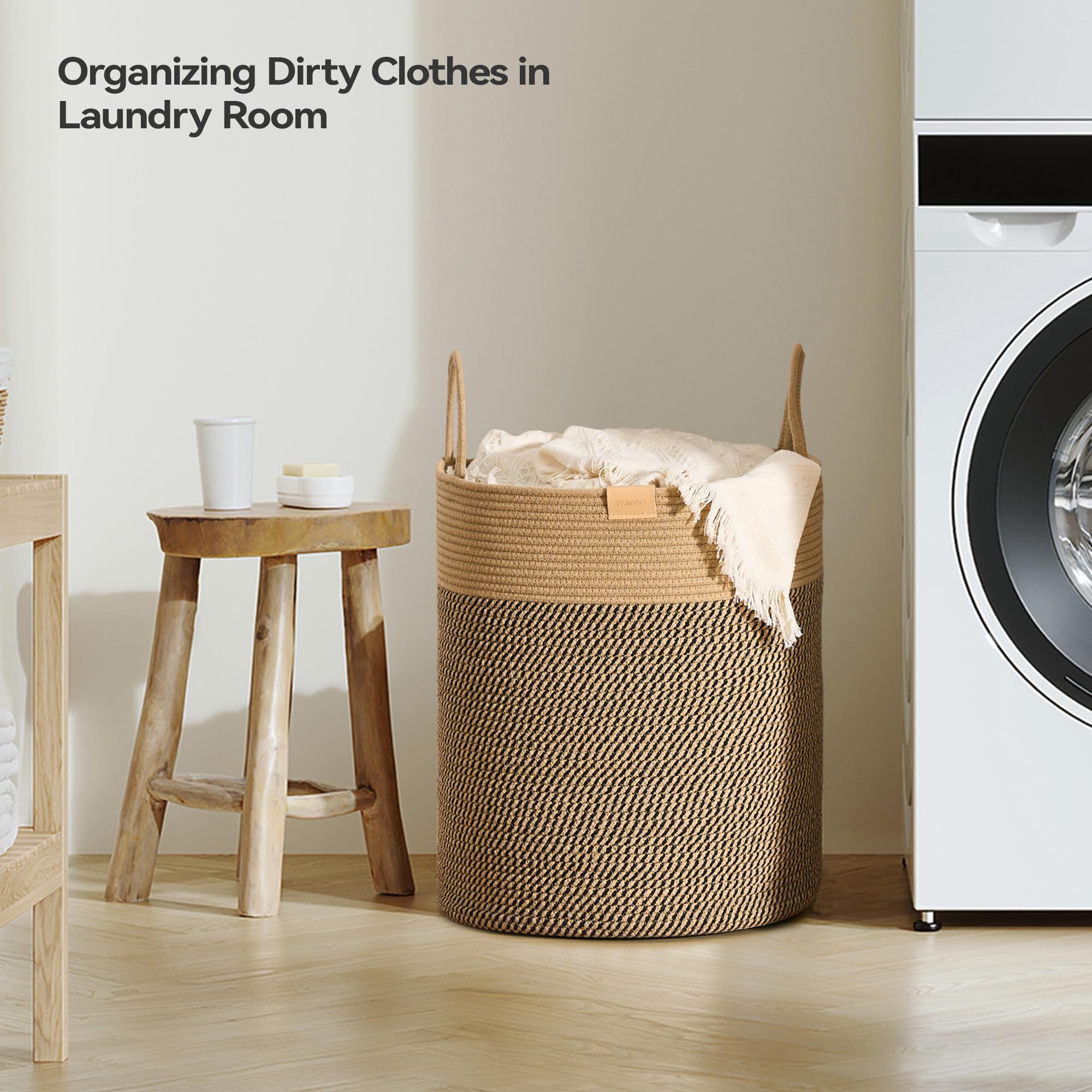 80L Large Woven Laundry Hamper Basket - Dark Brown Nursery Storage Organizer for Baby Clothes, Toys, Blankets & Pillows | Perfect for Nursery, Bedroom, Closet & Laundry Room Organization