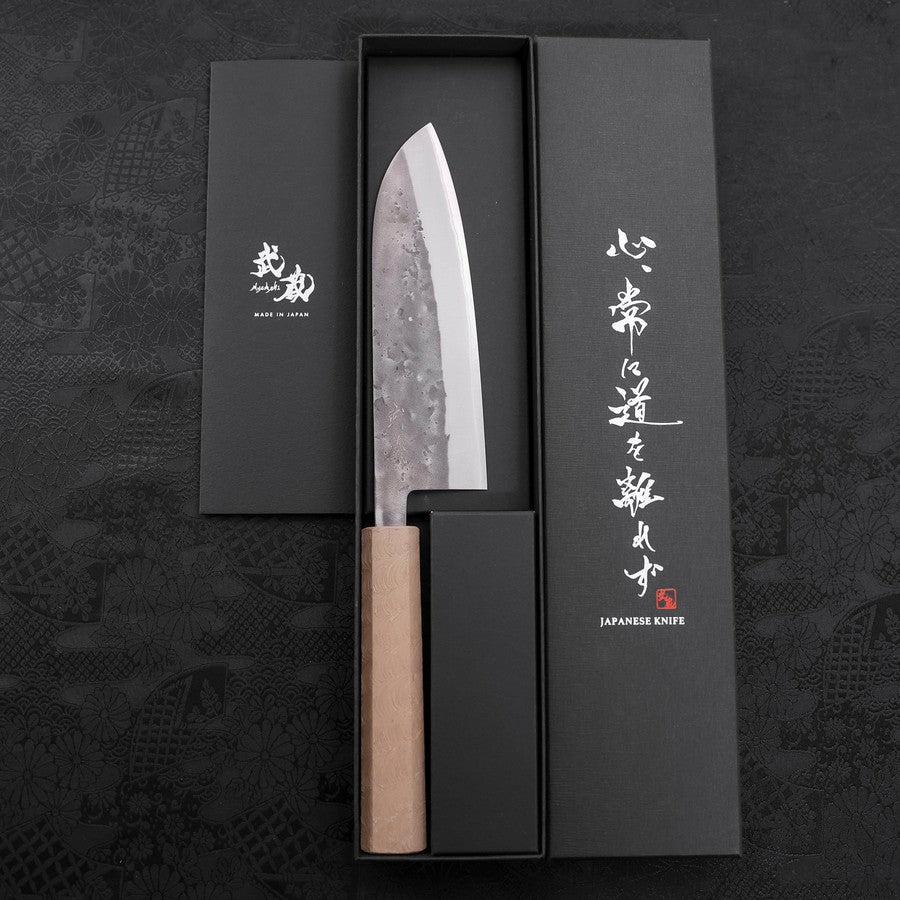 Premium Santoku Knife 165mm - Blue Steel #2 Nashiji Stainless Clad with White Urushi Handle - Japanese Chef Knife for Slicing, Dicing & Chopping Vegetables, Meat & Fish - Perfect for Home Cooks & Professional Kitchens