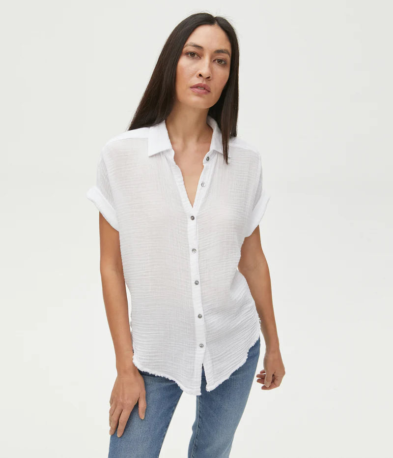 Bailey Women's White Gauze Button Down Shirt - Lightweight Summer Blouse for Casual Wear, Beach Cover-Up & Boho Outfits