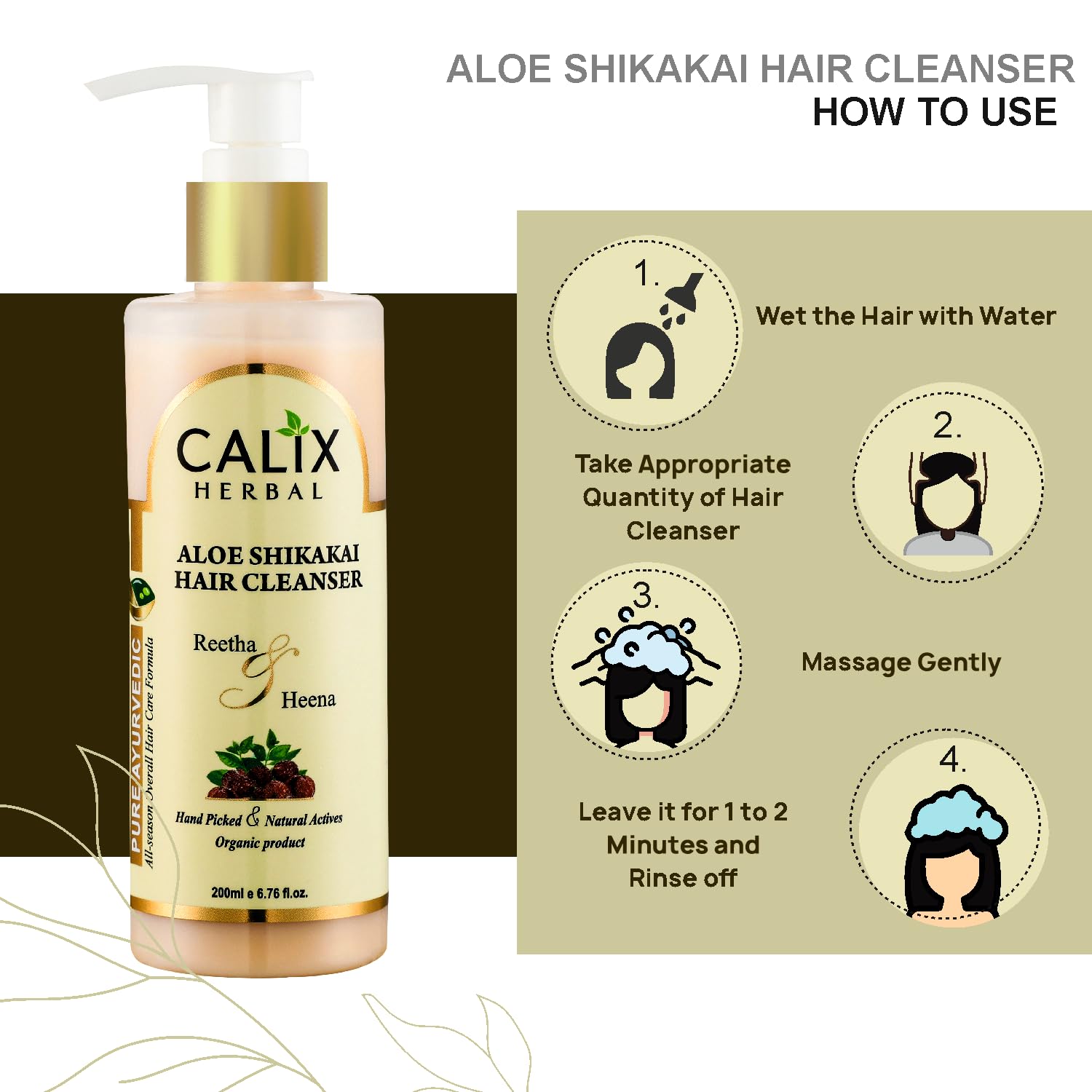 Calix Herbal Ayurvedic & Organic Aloe Shikakai Shampoo for Dry, Frizzy Hair - Controls Hair Fall, Strengthens Roots, Promotes Growth - Full Hair Care for Men & Women (200ml) - Perfect for Daily Use & Natural Hair Repair
