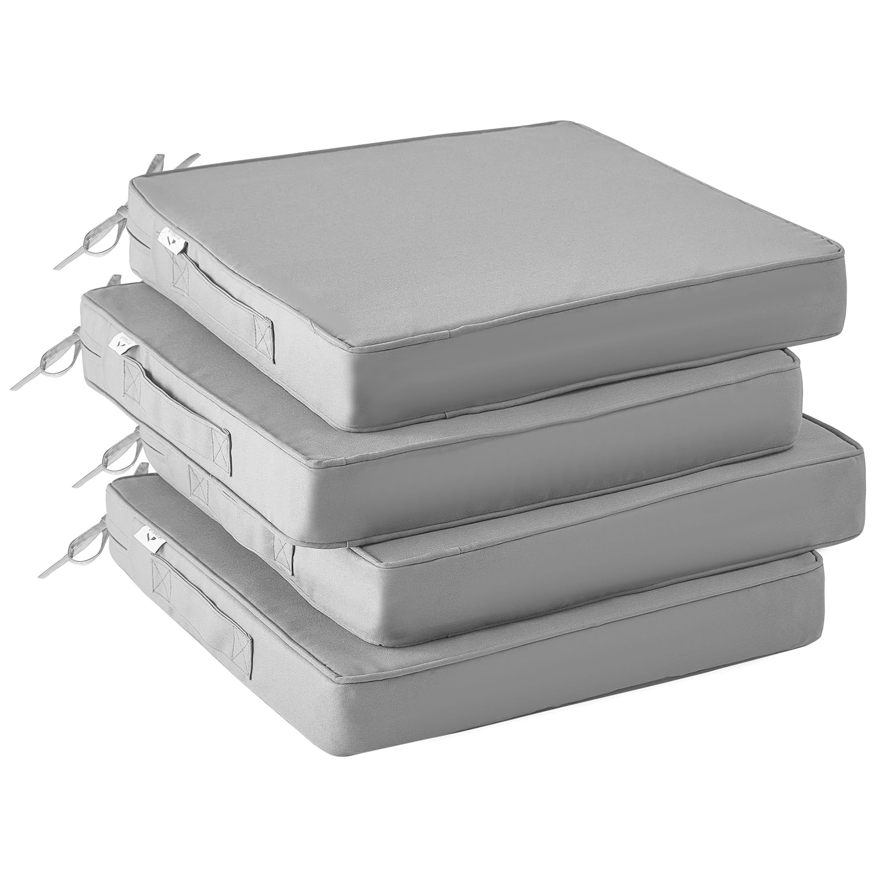Waterproof Outdoor Chair Cushions Set of 4 - 19x19x3 Inch Patio Seat Cushions with Handles & Ties, Light Grey - Perfect for Garden, Deck, Poolside & Outdoor Furniture Comfort