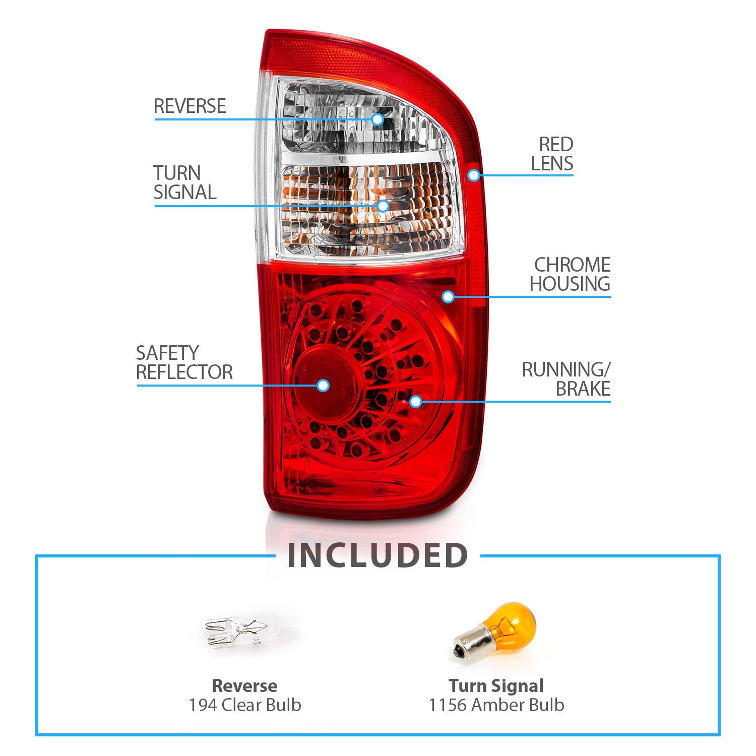 AmeriLite LED Tail Lights for 2000-2006 Toyota Tundra Double Cab - Red Replacement Pair (Left & Right) - Enhanced Visibility & Style for Night Driving and Off-Road Adventures