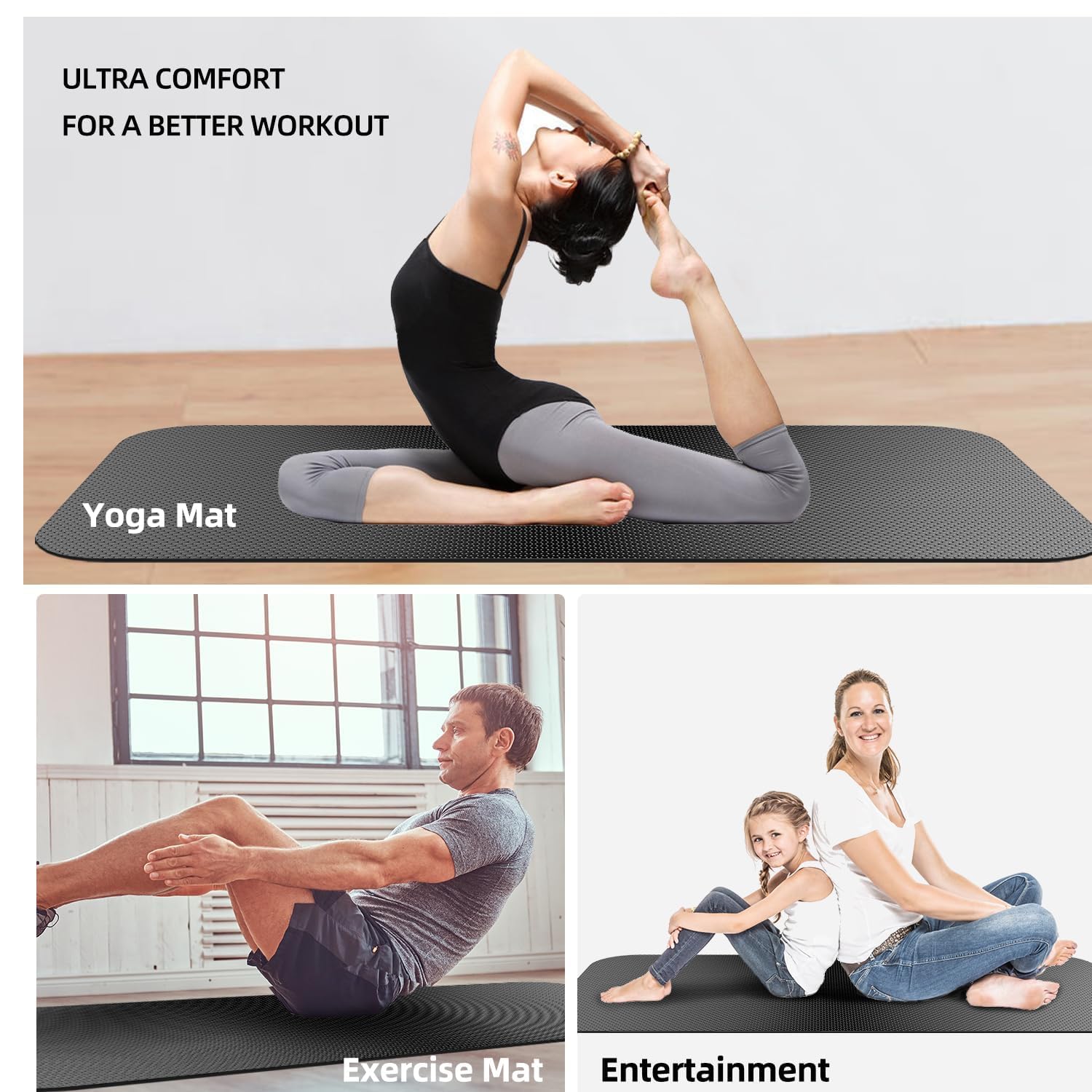 AmazonBasics Bike Mat for Indoor Exercise - Non-Slip Gym Floor Mat Compatible with Treadmill, Elliptical & Spin Bike, Protects Hardwood & Carpet Floors | Perfect for Home Gym, Yoga, and Workout Spaces