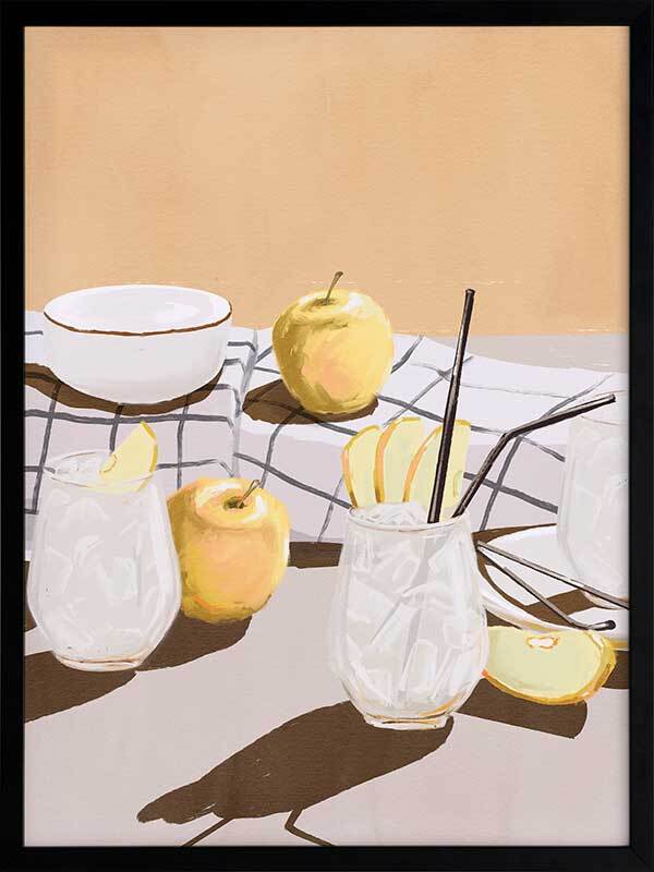 Premium Apple Juice Framed Art Print - Vibrant Fruit Wall Decor for Kitchen, Dining Room & Cafe - Perfect Gift for Food Lovers