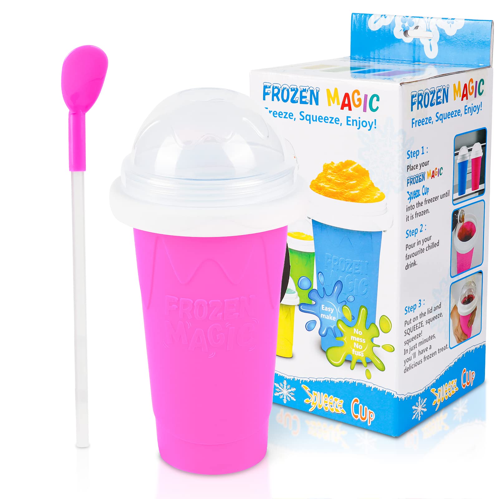 DIY Slushy Maker Cup - TikTok Viral Magic Slushie Maker, Quick Frozen Smoothie Cup with Double Layer Insulation, Portable Squeeze Ice Cup for Kids & Adults - Pink | Perfect for Summer Parties, Picnics & Outdoor Activities