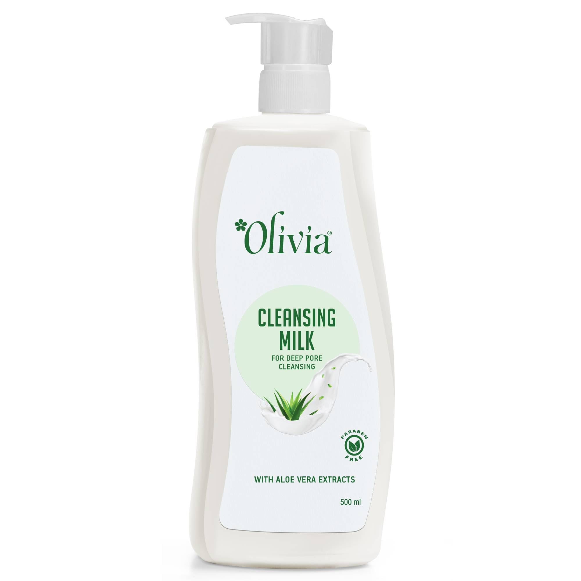 Olivia Deep Pore Cleansing Milk - 500ml Gentle Makeup Remover & Moisturizing Face Wash with Aloe Vera | Removes Dirt, Oil & Pollutants | For All Skin Types | Daily Skincare Routine & Travel Essential