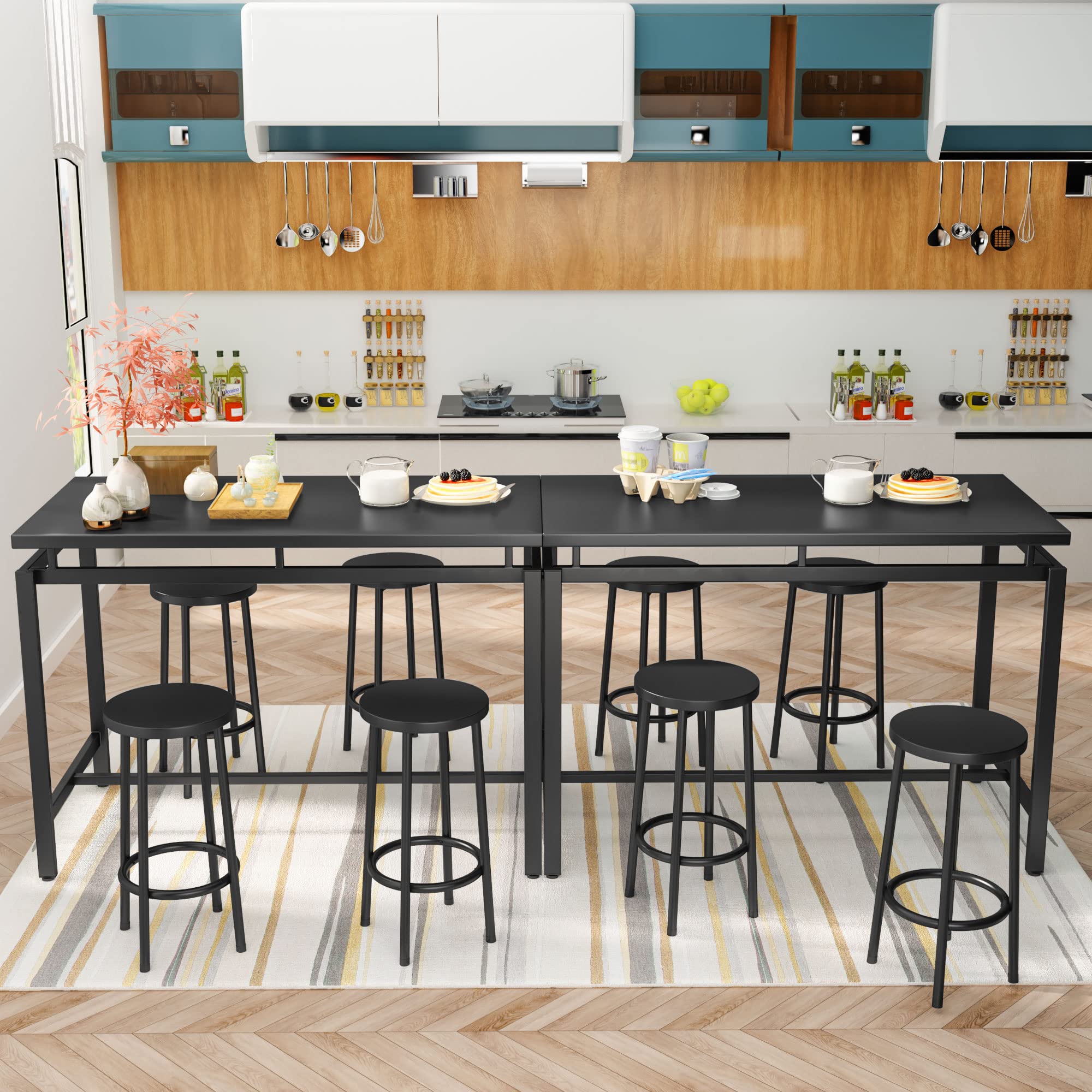Hooseng 5-Piece Industrial Dining Table Set with 4 Stools, 35.4