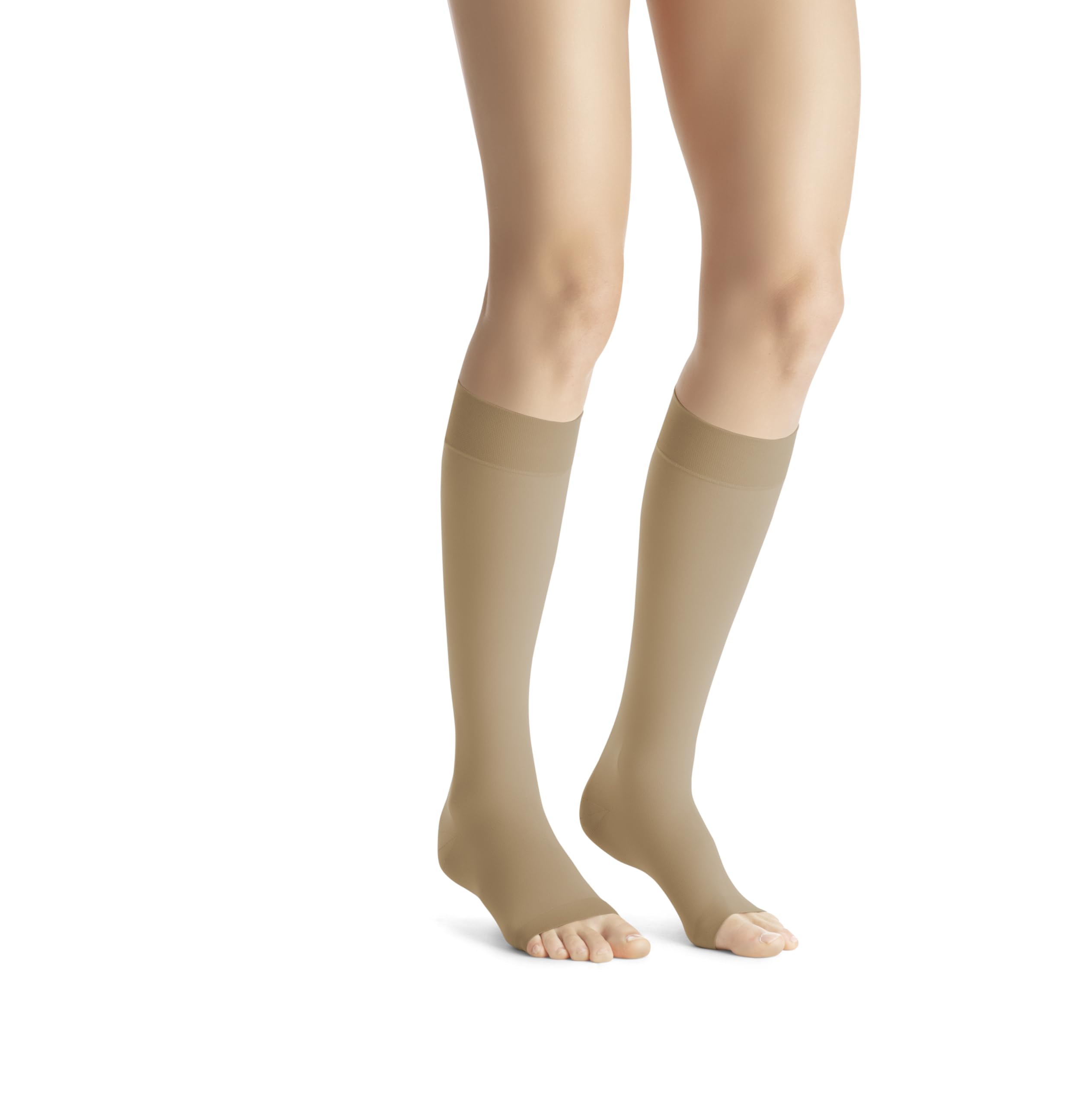 JOBST 115069 Opaque Knee High 15-20 mmHg Compression Stockings for Women, Open Toe, Small Petite Size, Natural Beige - Ideal for Travel, Varicose Veins & Post-Surgery Recovery