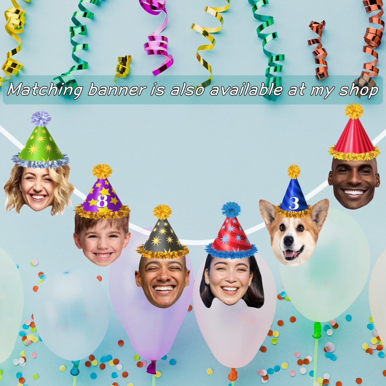 Custom Face Cupcake Toppers Set of 20 - Personalized Birthday Party Hat Decorations with Age Number for Kids Adults Pets - Perfect for Birthday Cakes, Baby Showers, and Pet Celebrations
