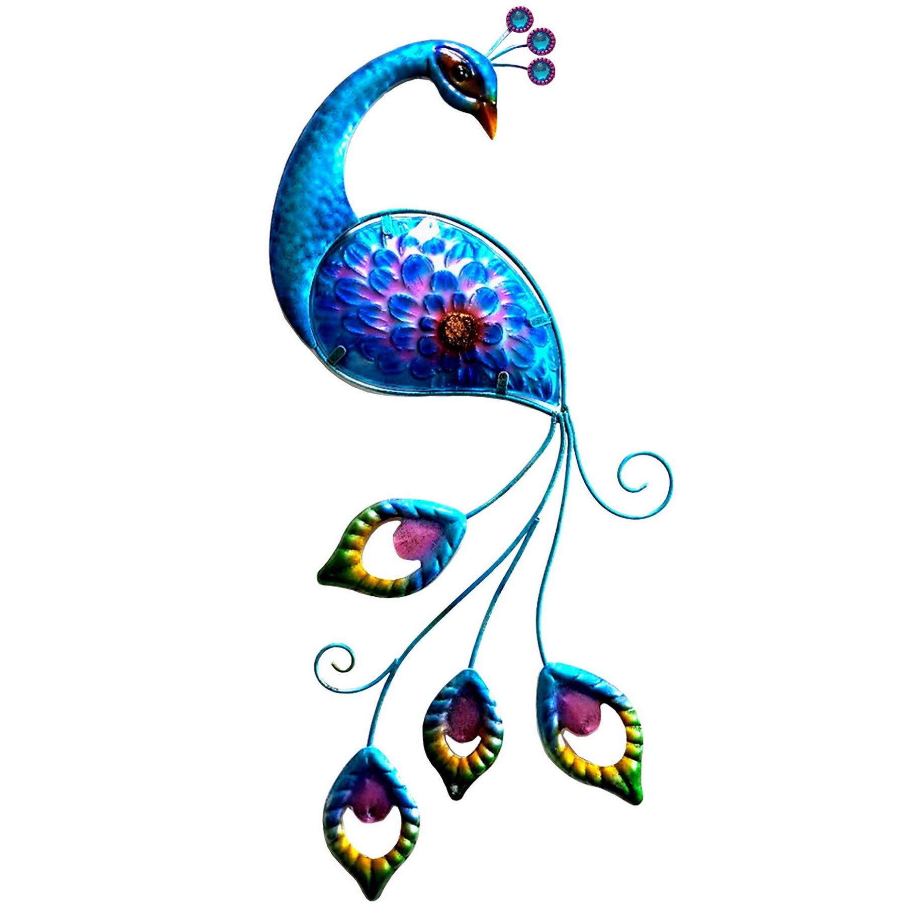 JFRISING Blue Peacock Metal Glass Wall Art Plaque - Elegant Home Decor Sculpture for Bathroom, Living Room & Bedroom | Unique Handcrafted Peacock Gift Idea for Housewarming, Wedding & Birthday Presents