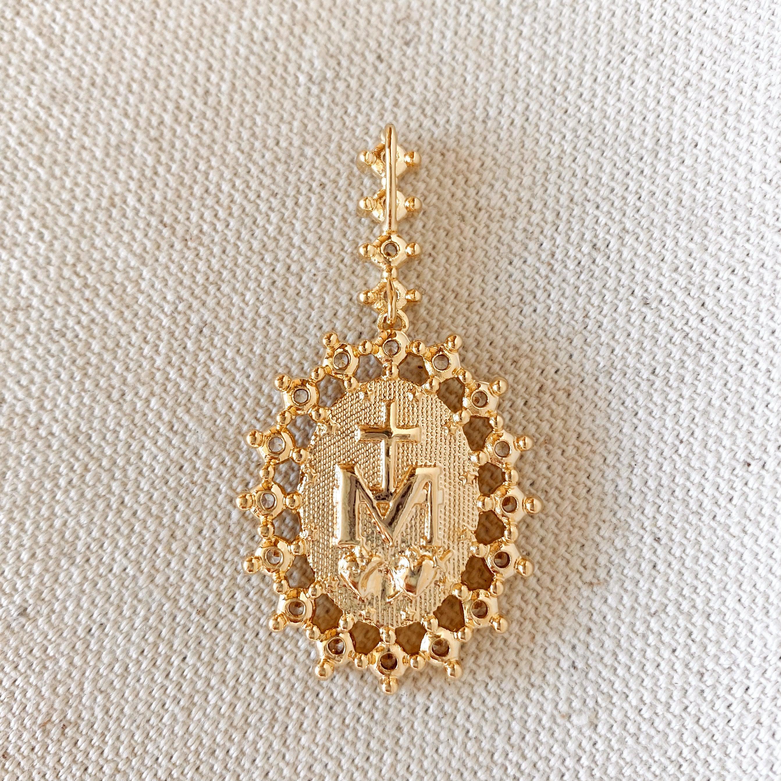 18k Gold Filled Double Sided Virgin Mary Mother of Grace Pendant Necklace - Elegant Religious Jewelry for Women, Perfect Gift for Baptism, First Communion & Mother's Day
