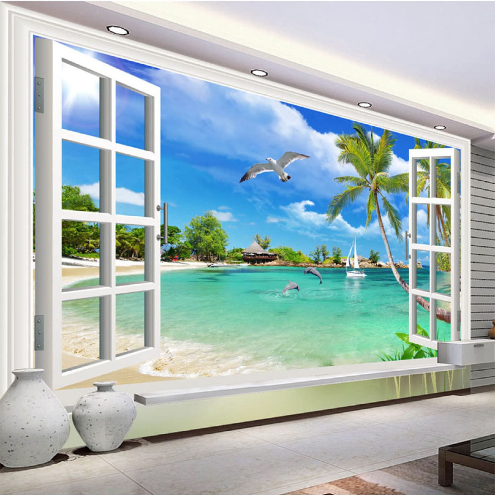 Dolphin & Seagull Self-Adhesive Wallpaper - Beach Theme Removable Decal for Living Room, Bedroom, TV Background - Perfect for Coastal Home Decor & Nautical Nursery Design