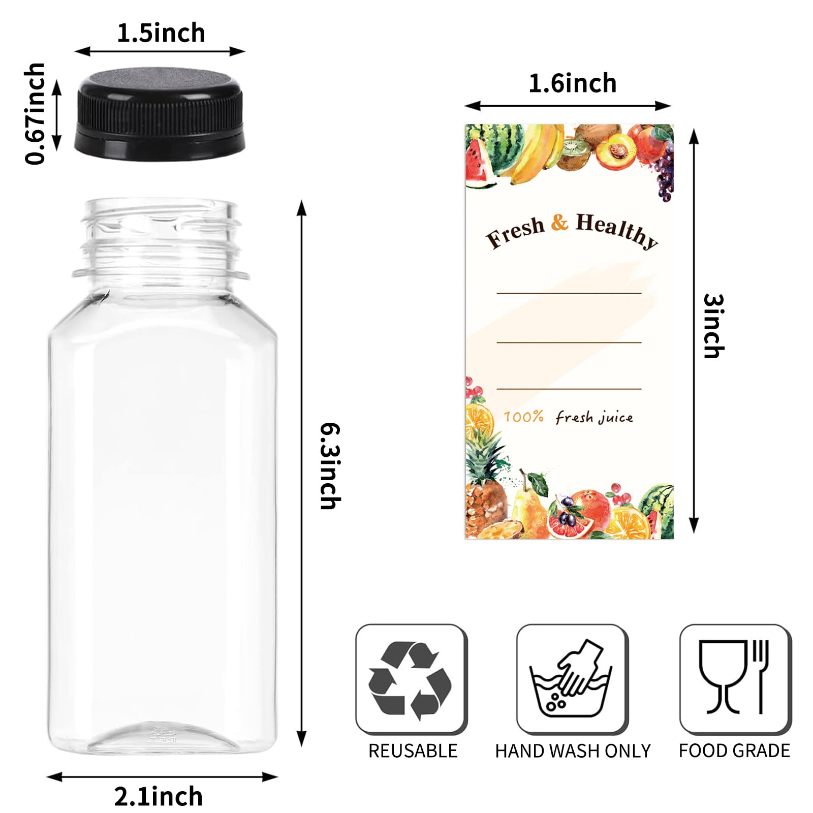 Moretoes 64-Pack 12oz Plastic Juice Bottles with Lids - Reusable Clear Drink Containers for Smoothies, Juices & Beverages | Perfect for Meal Prep, Party Favors & On-the-Go Hydration