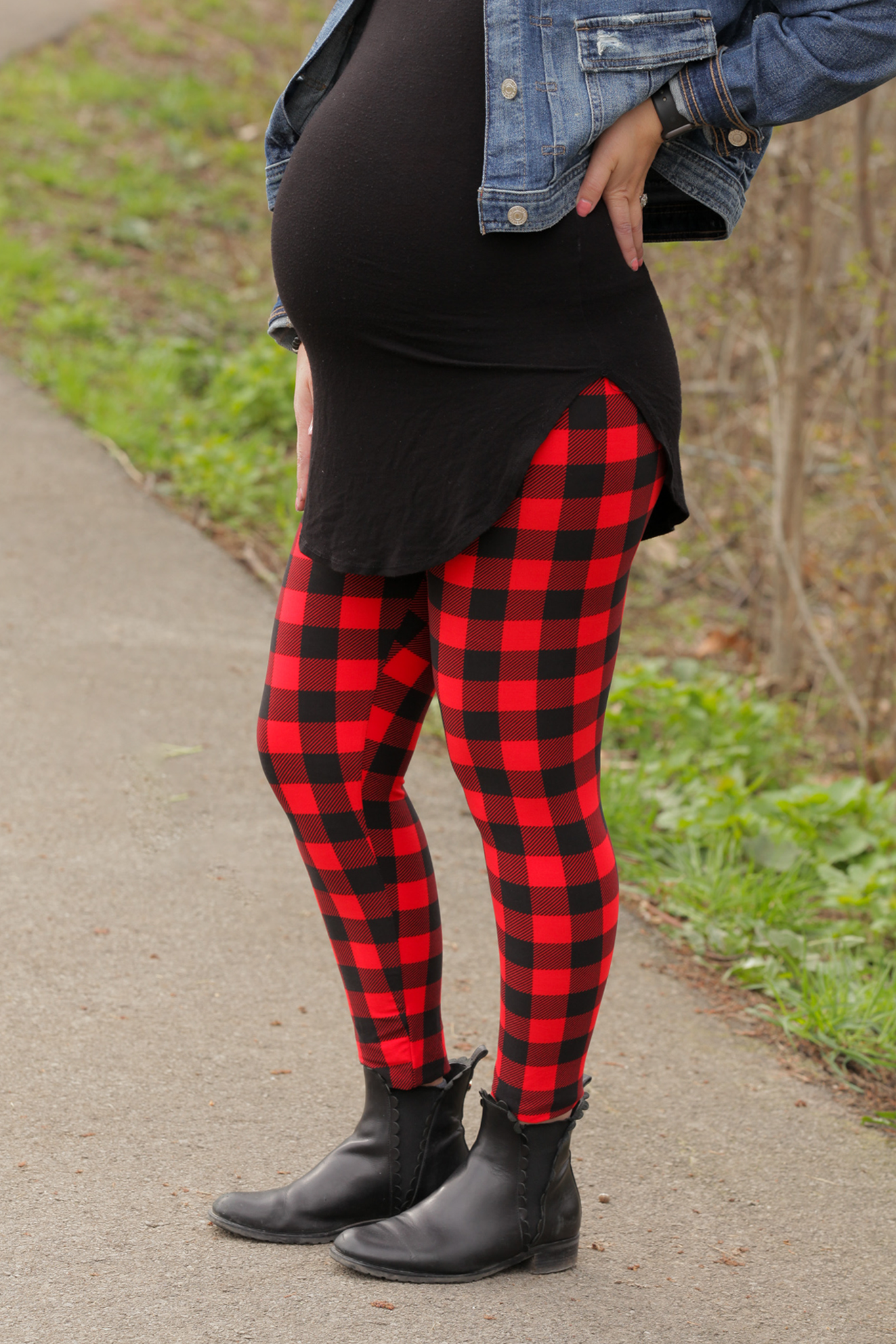 Buffalo Plaid Maternity Leggings - Soft Stretchy Pregnancy Pants for Comfort & Style | Perfect for Work, Yoga & Everyday Wear