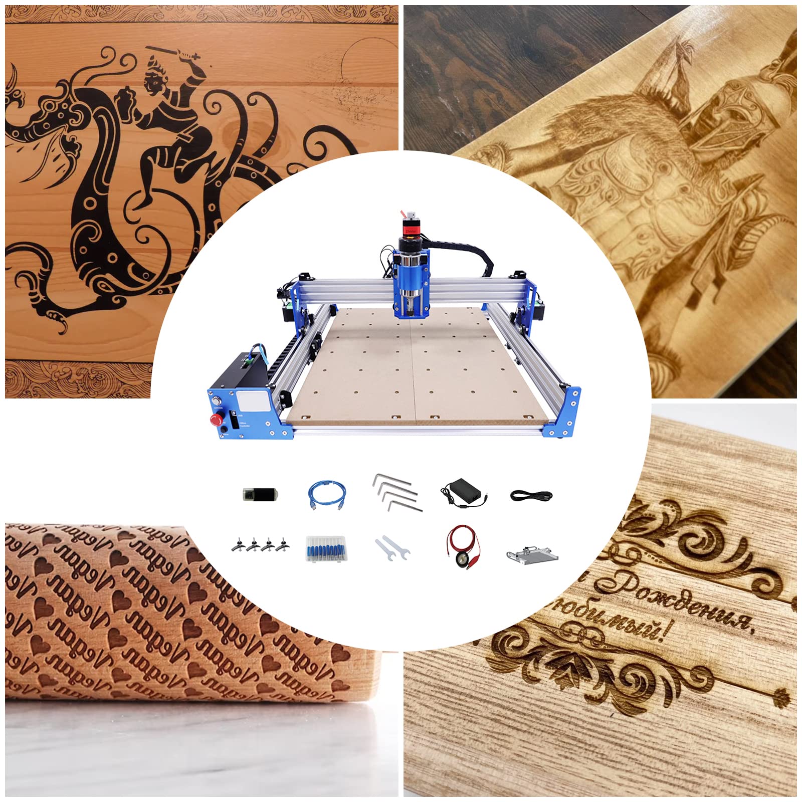 3-Axis USB CNC Router Machine 4040 - 110V 100W Engraving & Milling Machine with Controller & Z Probe - Aluminum Frame for Wood, Acrylic, MDF, Nylon Cutting - Blue & Silver - Perfect for DIY Projects, Sign Making & Woodworking