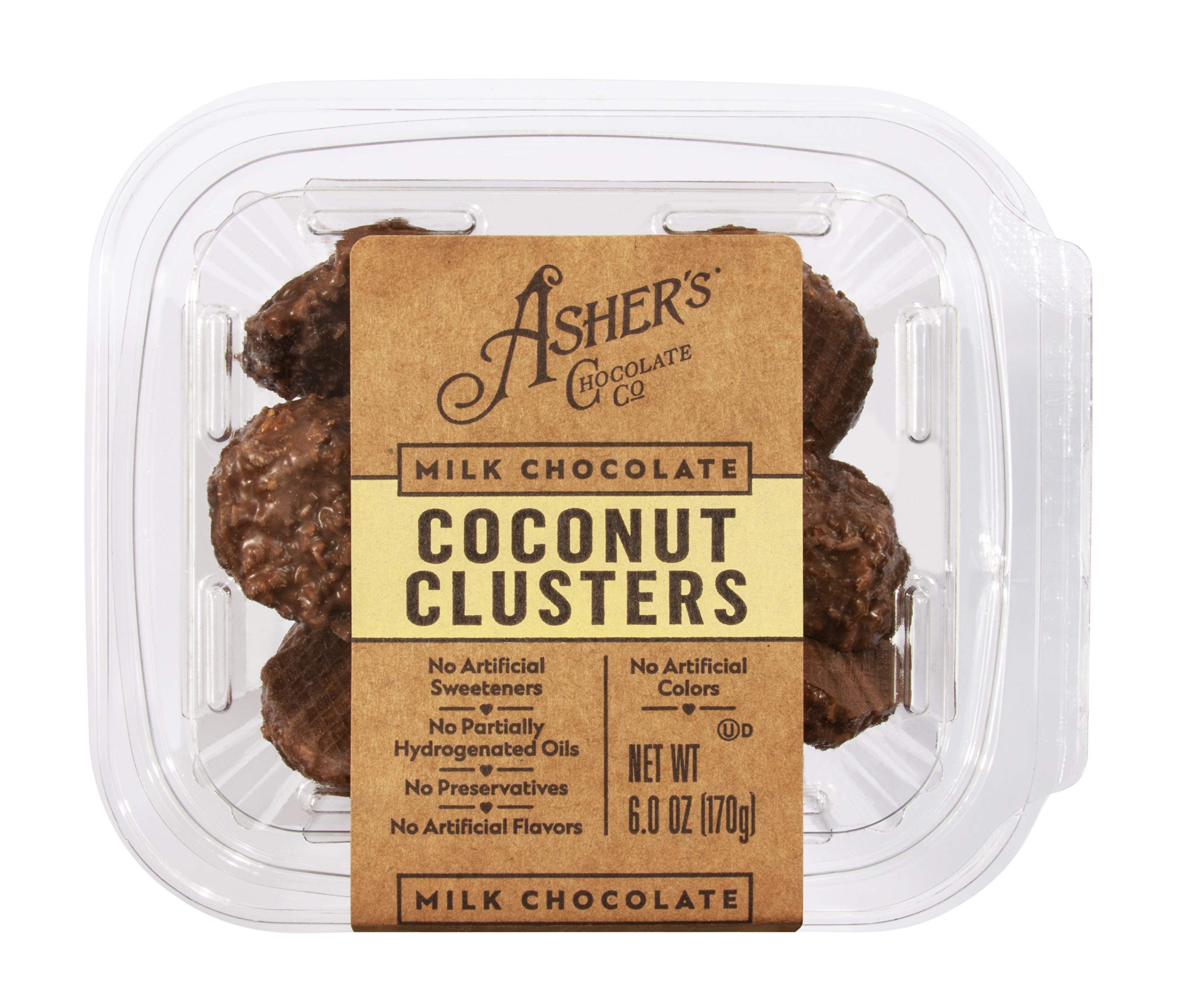 Asher's Gourmet Milk Chocolate Covered Clusters - Kosher Certified, Small Batch Handmade Since 1892 - 6 oz Premium Chocolate Gift Box for Holidays, Birthdays & Corporate Gifting