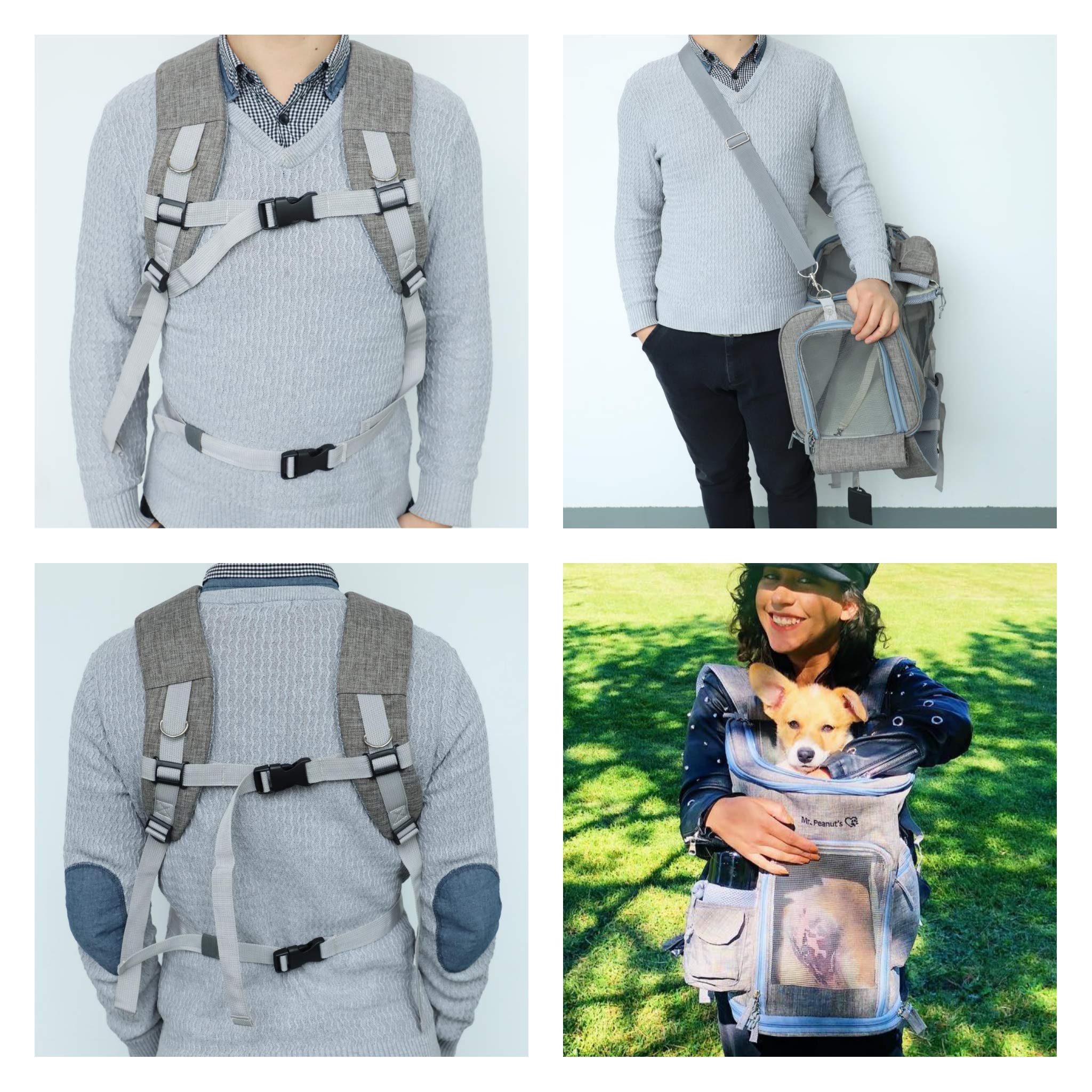Mr. Peanut's Premium Soft-Sided Pet Carrier Backpack for Small Cats & Dogs - Lightweight & Breathable with Self-Locking Zippers & Faux Fleece Padding (Platinum Gray) | Perfect for Air Travel, Vet Visits & Outdoor Adventures