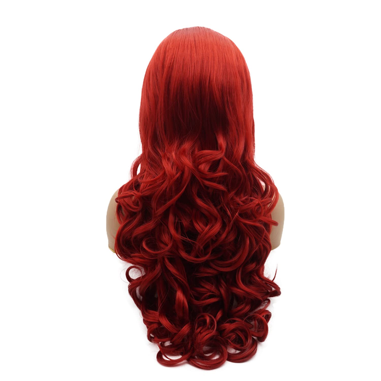 26 Inch Long Wavy Red Synthetic Lace Front Wig - Heat Resistant, Heavy Density, Natural Looking Hairpiece for Cosplay, Halloween & Daily Wear