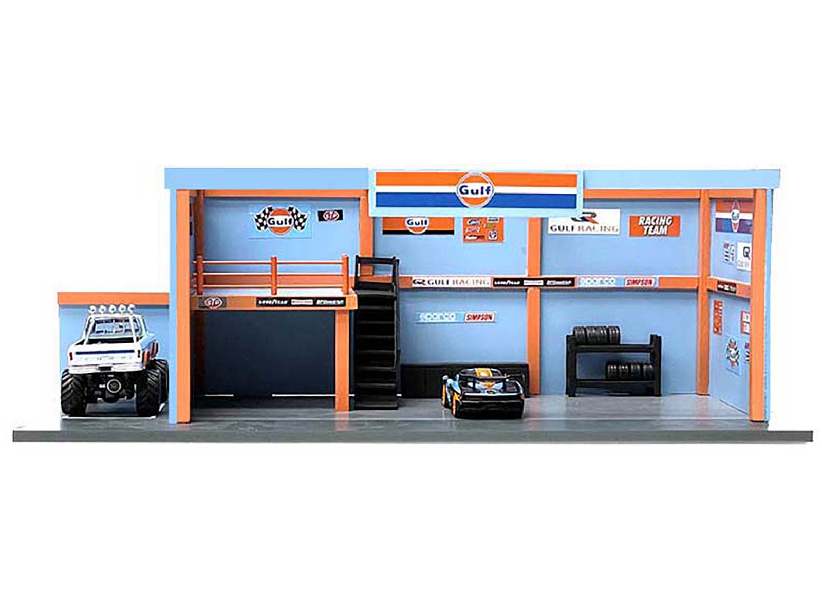 1/64 Scale Gulf Oil Garage Diorama with Decals - American Diorama Model Car Display for Collectors & Diecast Enthusiasts - Perfect for Showcase, Photography & Racing Scenes