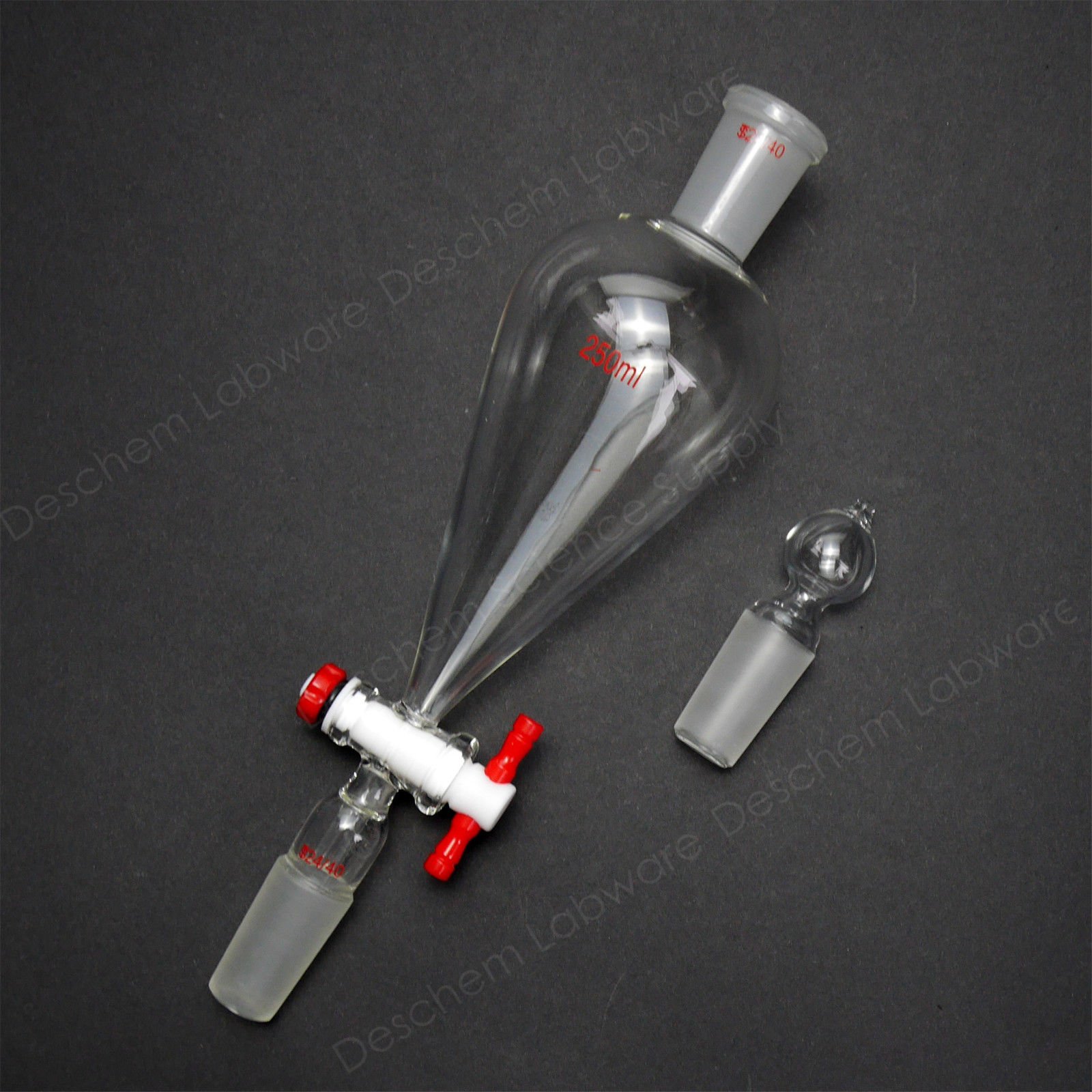 250ml 24/40 Lab Glass Pear-Shaped Separatory Funnel with PTFE Stopcock - Ideal for Chemical Extraction, Liquid Separation & Laboratory Experiments