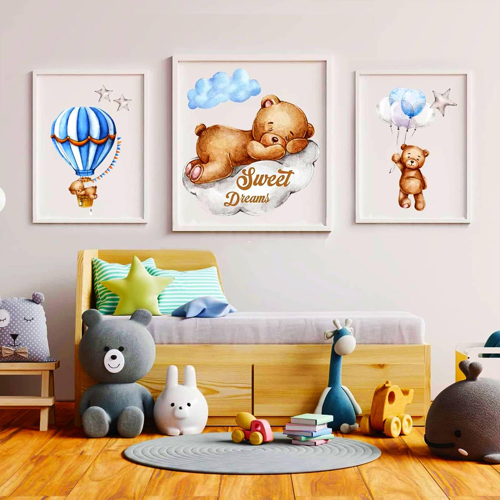 Tedy Bear Moon & Stars Wall Decals - Adhesive Nursery Wall Stickers for Baby Room Decor | Perfect for Kids Bedroom, Playroom & Nursery Wall Art