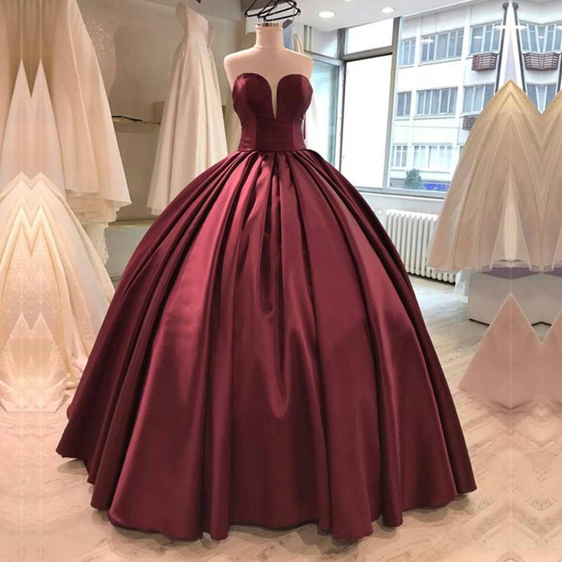 Elegant Burgundy Satin Sweetheart Neckline Prom Dress Ball Gown for Homecoming, Formal Events & Special Occasions
