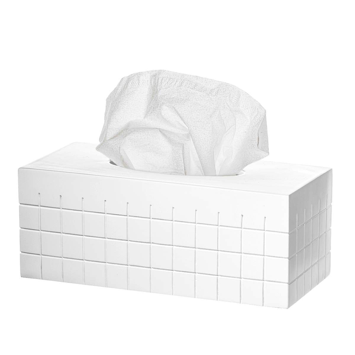 Modern Rectangular Tissue Box Cover - White (Polar Collection) - Stylish Storage for Bathroom Vanity, Countertop, Bedroom Dresser, Nightstand, Desk & Table - Home & Office Decor Accessory