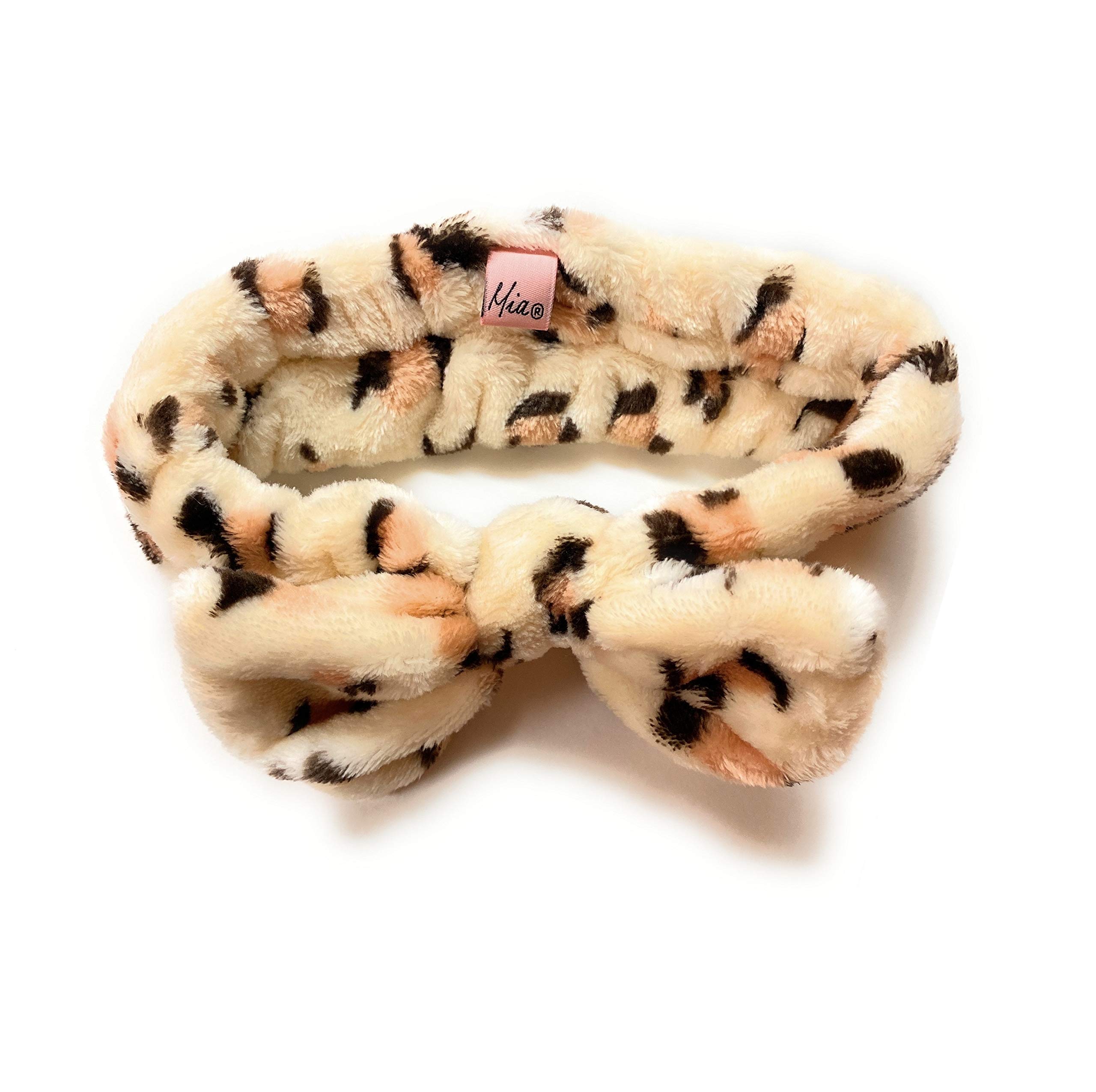 Mia Beauty Soft & Squishy Face Washing Headband for Women - Leopard Print with Bow | Makeup & Skincare Headband for Cleansing, Facials, Spa | Cute Hair Accessory for Teens, Girls & Makeup Artists | Perfect for Daily Skincare Routine & Salon Use
