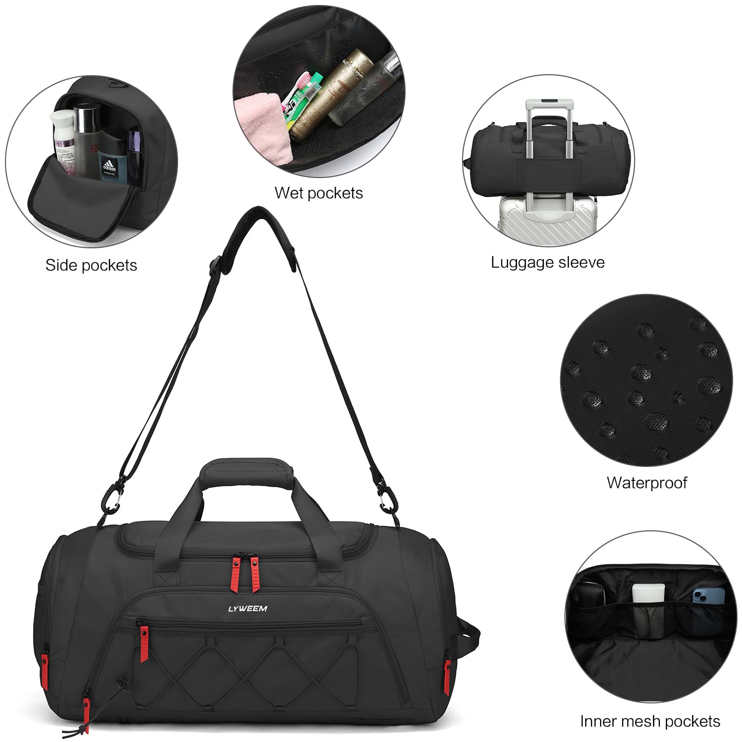 **40L Travel Duffle Backpack for Men - Waterproof Gym Bag with Wet Pocket & Shoe Compartment, Carry-On Weekender Overnight Bag for Sports, Travel & Workout - Perfect for Gym, Business Trips & Weekend Getaways (Black)**