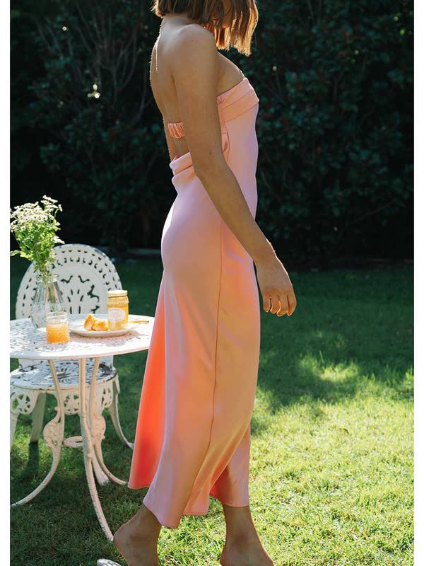 Elegant Backless Midi Dress for Women - Satin Spaghetti Strap Bodycon Dress for Beach, Club, Party & Evening Wear | Summer Casual & Formal Occasions