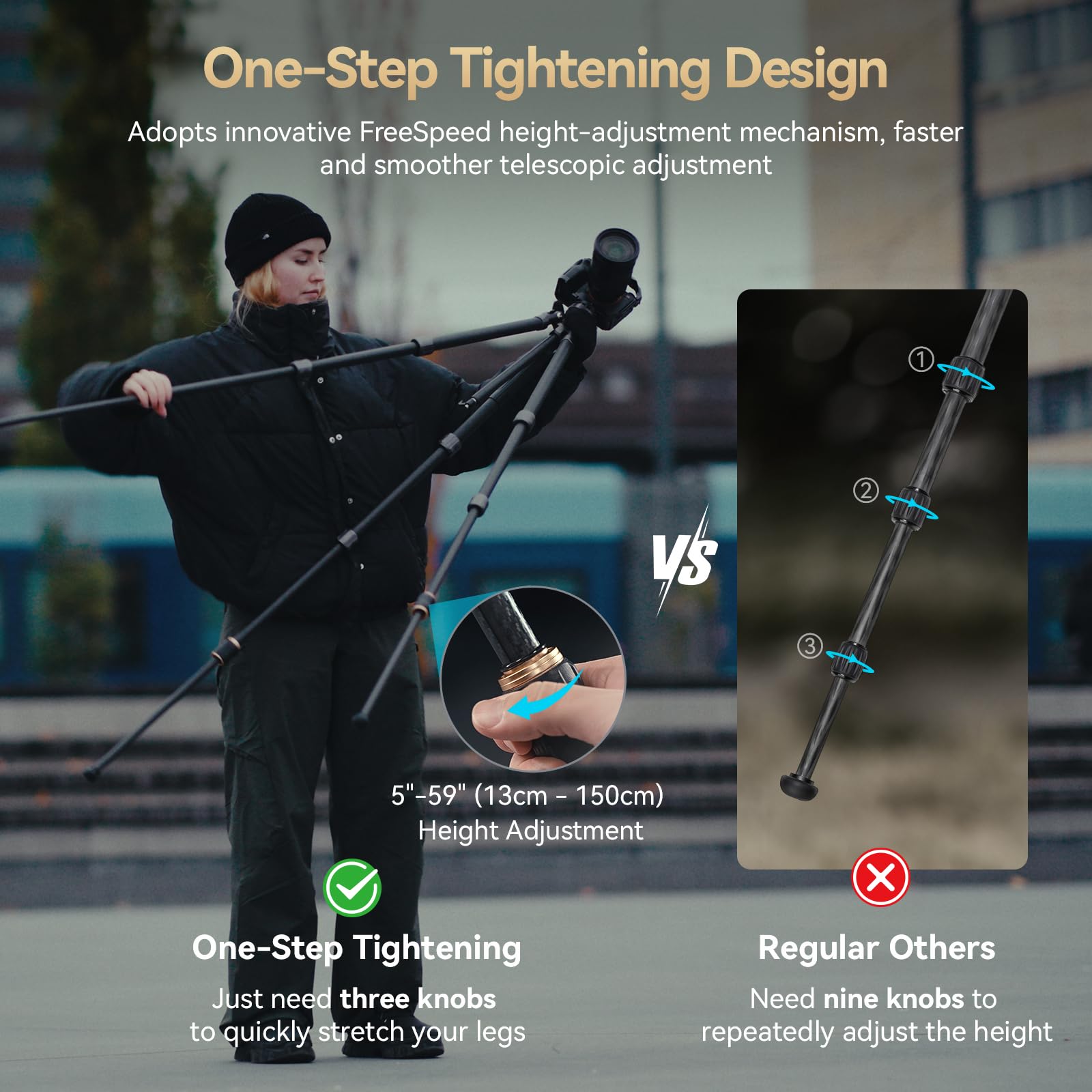 SMALLRIG AP-100 FreeRover Carbon Fiber Tripod - 59