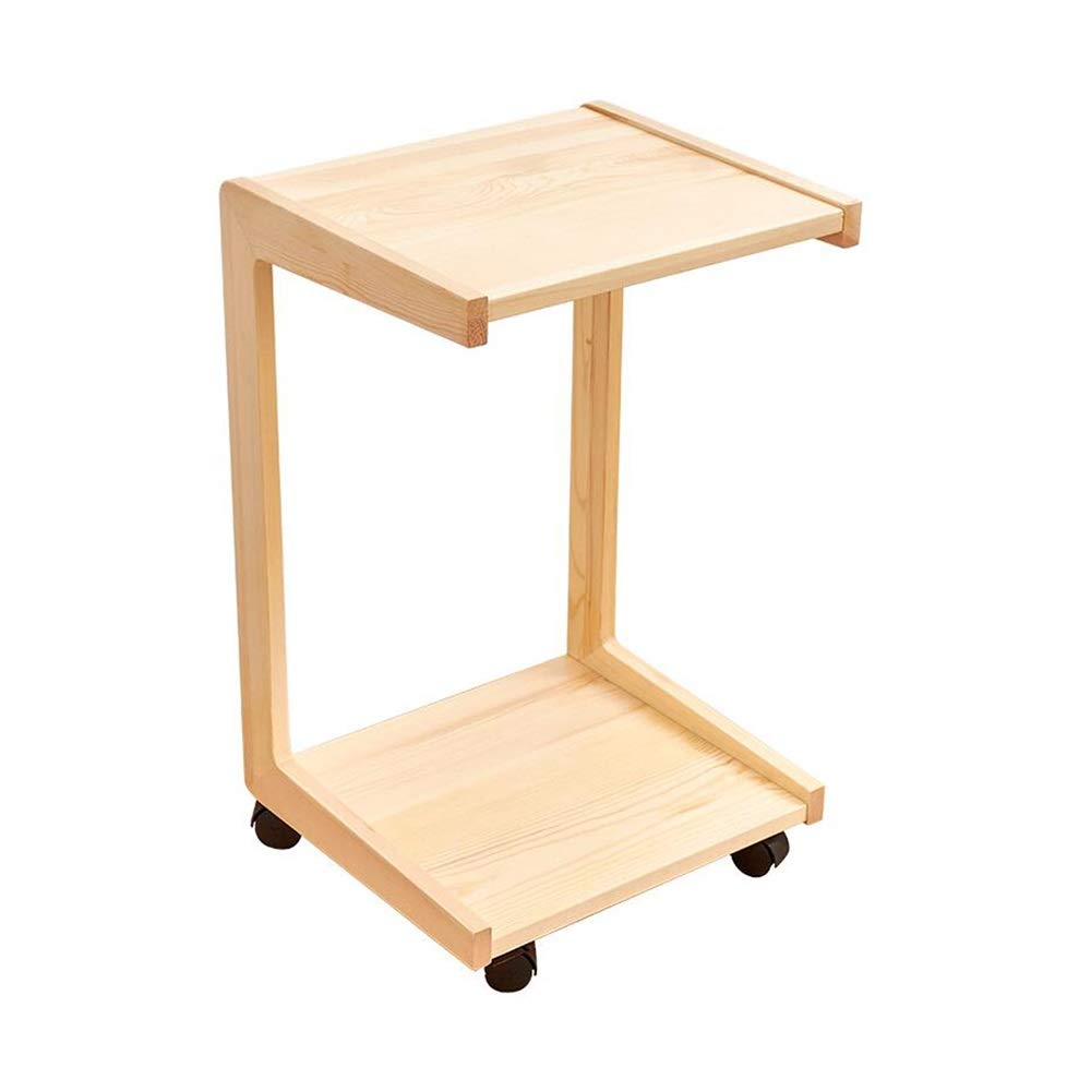 YUMEIGE Adjustable Rolling Side Table - Snack Tray, Magazine Holder, Laptop Stand for Office, Living Room & Bedroom - Mobile Coffee Table with Wheels (Wood Color) - Perfect for Small Spaces, Home Decor & Workspace Organization