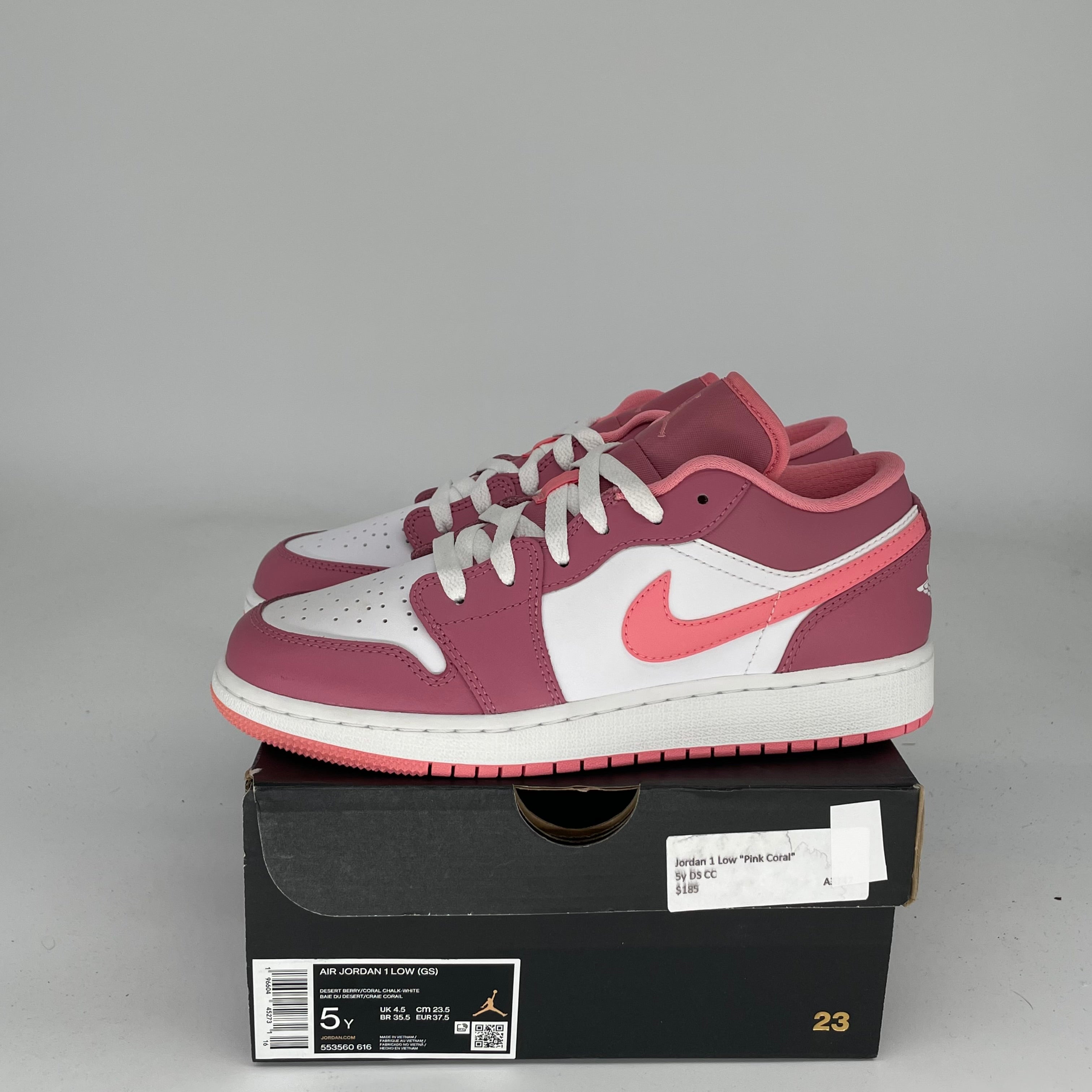 AIR JORDAN 1 LOW DESERT BERRY SIZE 5Y (553560-616) - Women's Sneakers for Casual Wear, Street Style & Basketball Fans