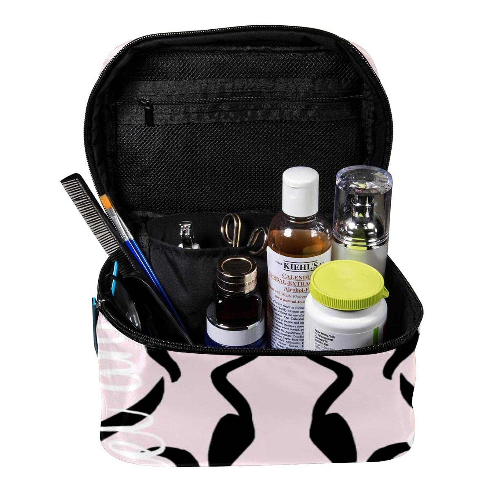 Pink Twin Cats Pattern Large Travel Makeup Bag - Waterproof Cosmetic Organizer Case with Zipper for Women & Girls - Perfect for Vacation, Gym, and Daily Essentials Storage