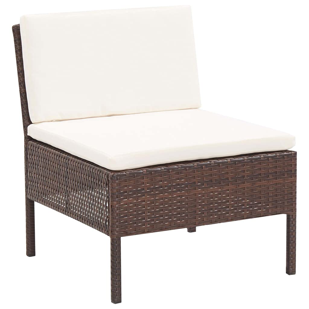 vidaXL 3-Piece Brown Poly Rattan Patio Lounge Set with Cream White Cushions - Outdoor Furniture for Garden, Poolside & Backyard Relaxation