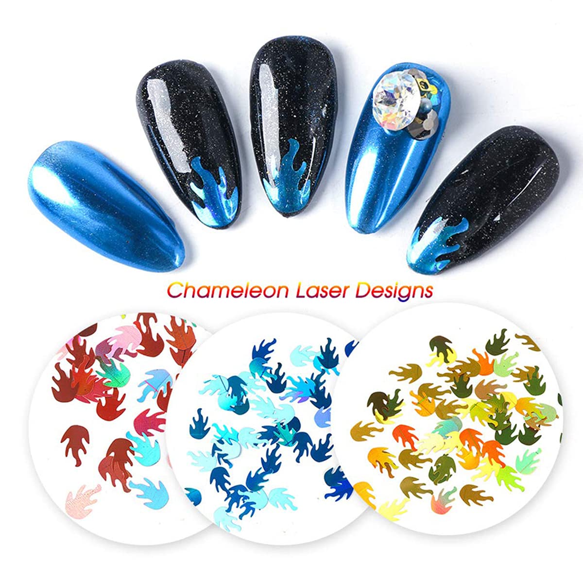 12 Colors 3D Flame Nail Glitter Sequins for Nail Art - Party & Salon Use