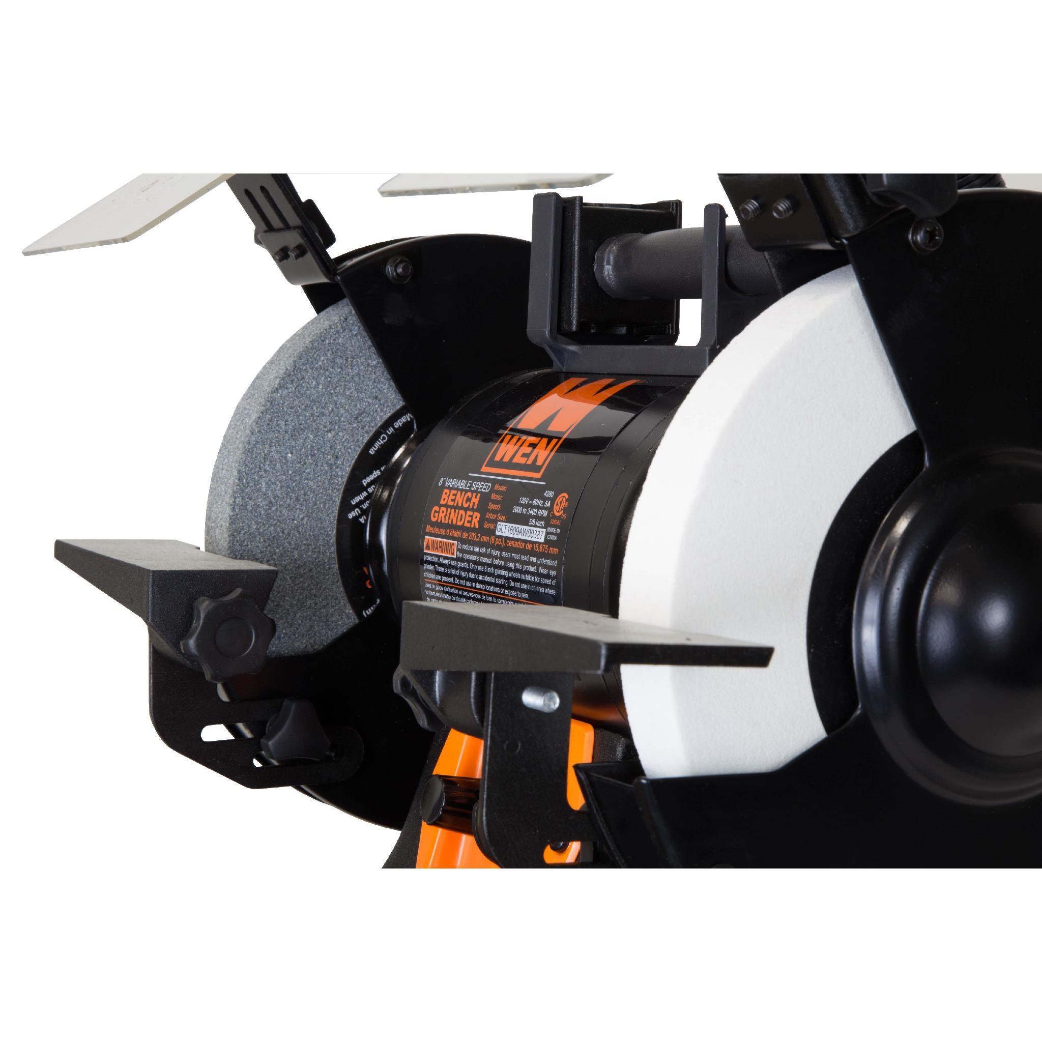 WEN BG4280 5 Amp 8 Inch Variable Speed Bench Grinder with Flexible Work Light - Perfect for Metalworking, Woodworking & DIY Projects in Home Workshops