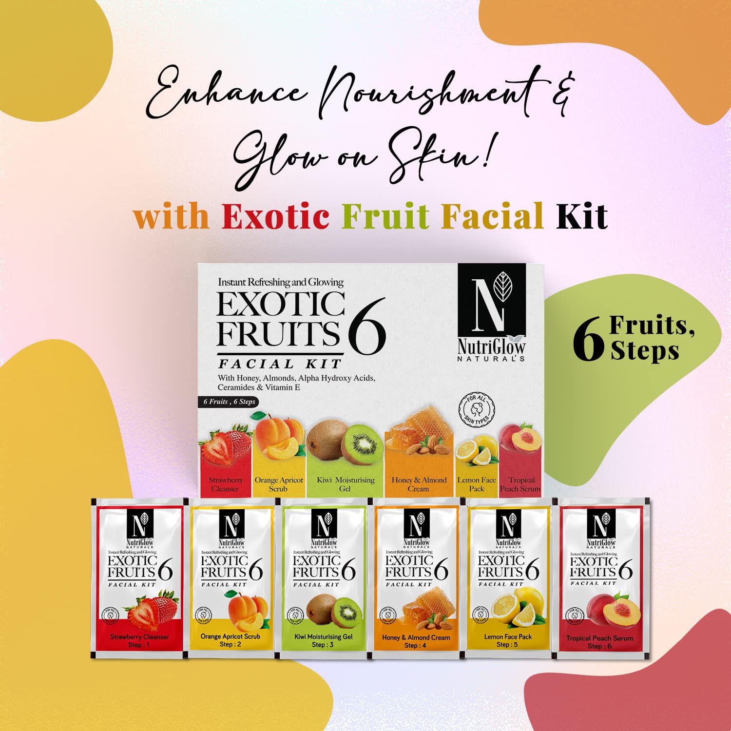 NutriGlow Natural Exotic Fruit Facial Kit with Honey & Vitamin E - Pack of 2 (60g Each) for Radiant Glow & Hydration | Perfect for Spa Day, Self-Care Routine & Gift Giving