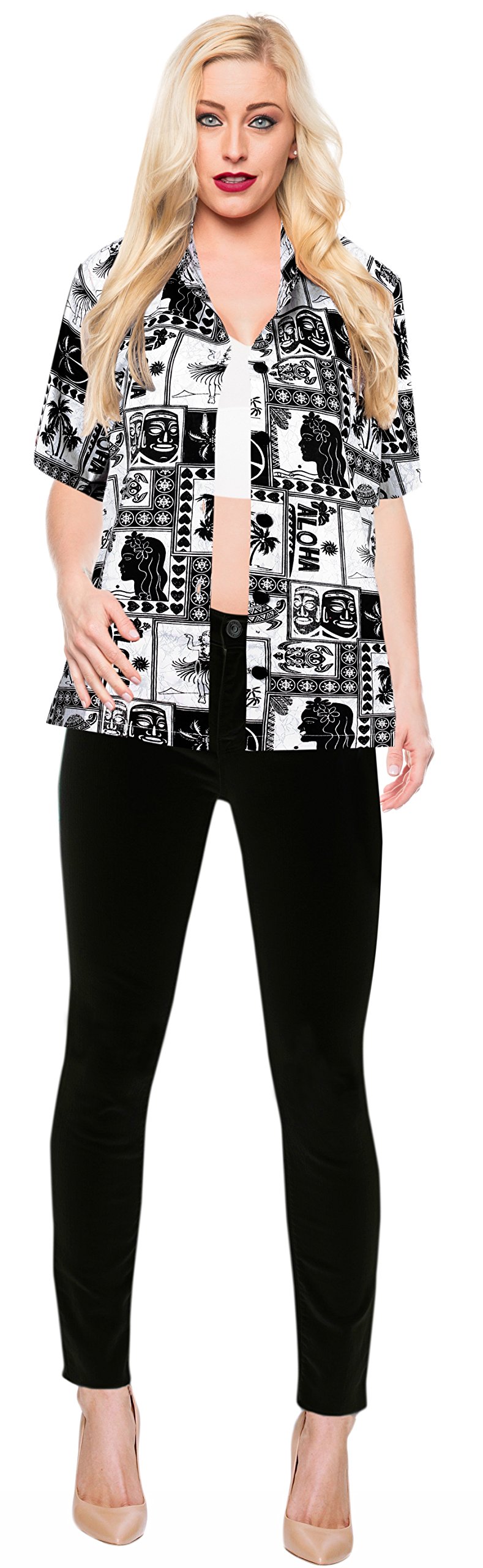 LA LEELA Women's Hawaiian Beach Short Sleeve Blouse - Floral Print Vacation Shirt for Summer, Pool Party & Tropical Getaways