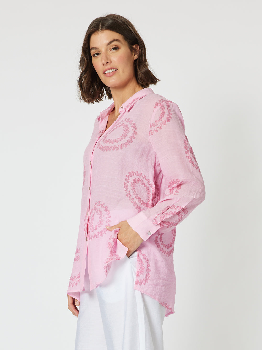 Clarity Zig Zag Pattern Women's Pink Shirt - Stylish Casual Top for Everyday Wear, Office, and Outings