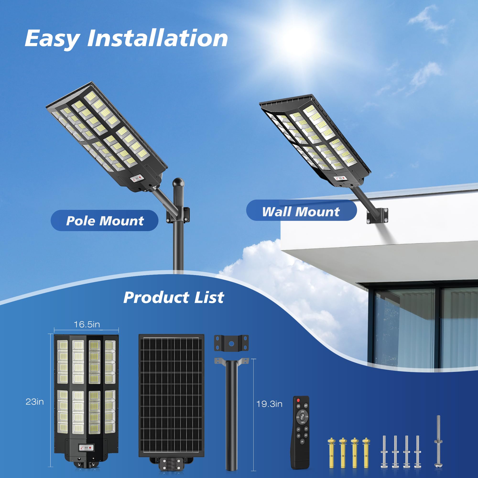 7000W Solar Street Lights Outdoor - Wide Angle Solar Lights for Commercial Parking Lots, Dusk to Dawn Motion Sensor with Remote Control, 7000K LED Street Light IP66 Waterproof - Perfect for Driveways, Pathways, and Security Lighting