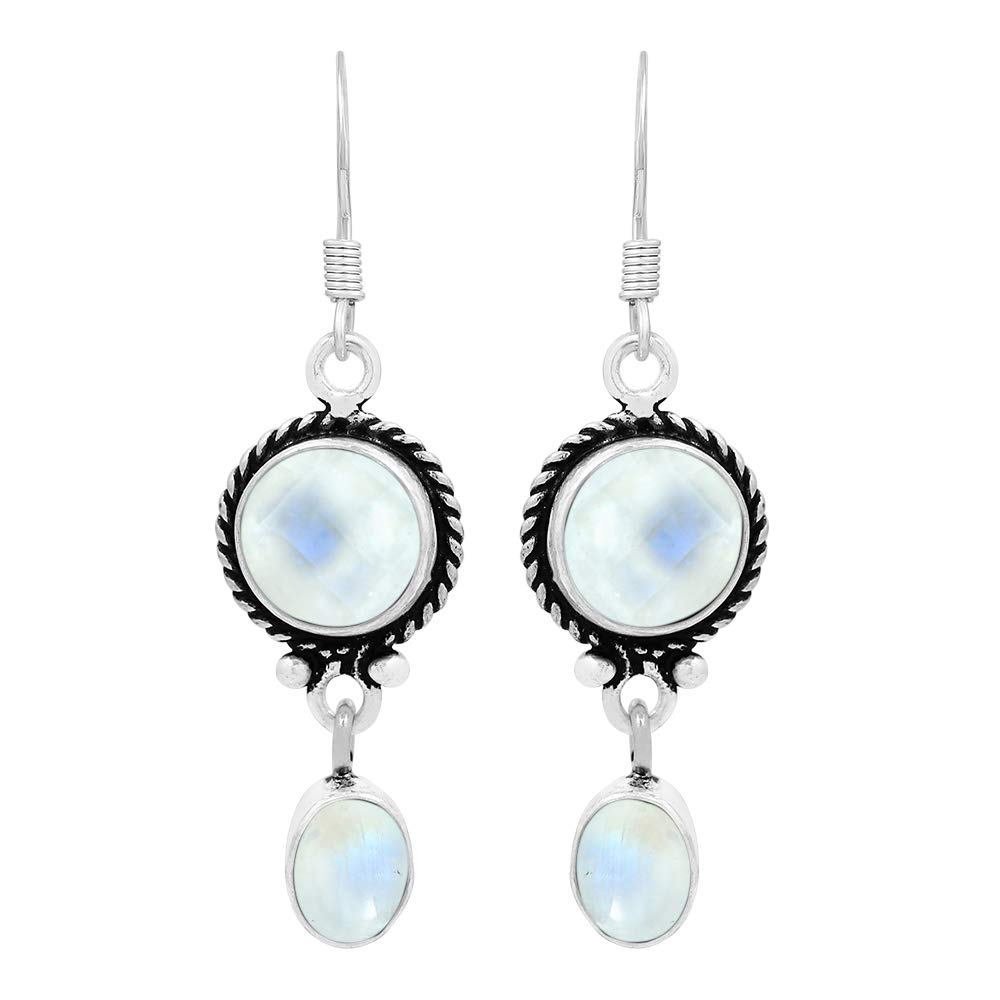 Natural Lapis Turquoise and Moonstone Earrings - 925 Sterling Silver Overlay Handmade Dangle Earrings for Women | Boho Chic Jewelry, Gift for Her, Wedding & Party Accessories