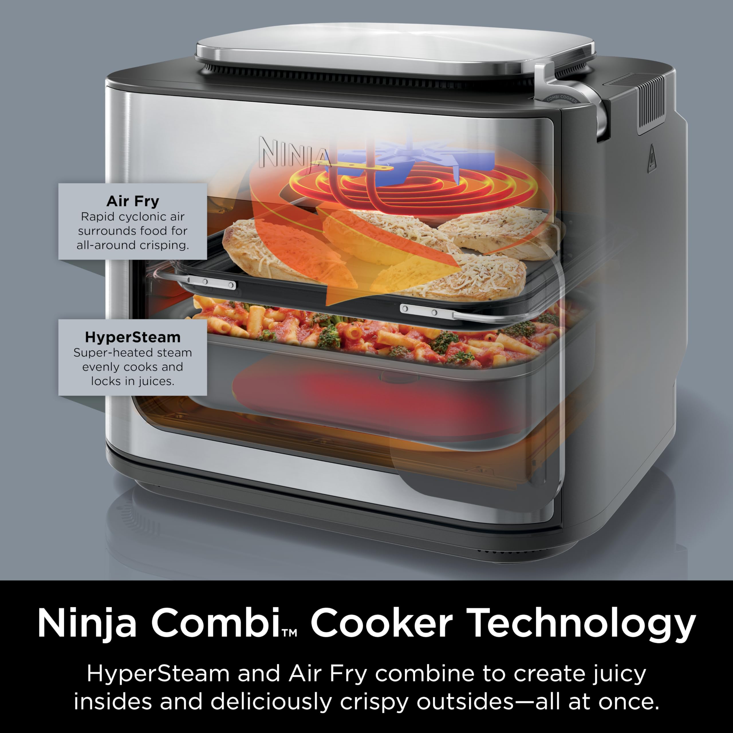 Ninja R-SFP701 14-in-1 Multicooker, Oven & Air Fryer - 15-Minute Meals, 3 Accessories, Grey (Renewed) - Perfect for Quick Family Dinners, Meal Prep & Healthy Air Frying