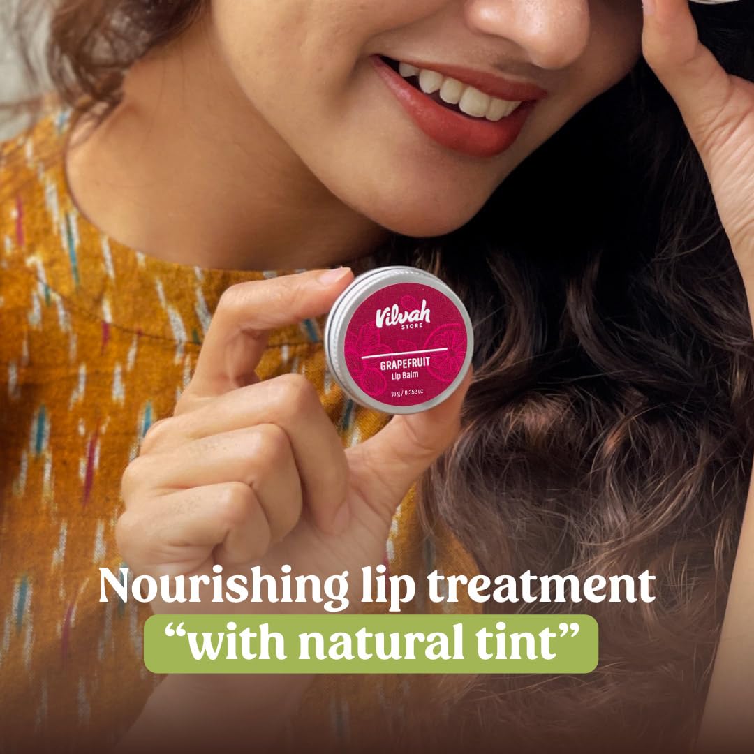 Vilvah Grapefruit Lip Balm for Dry, Damaged & Chapped Lips - Moisturizing Lip Care with Shea Butter, Beeswax & Essential Oils - 0.35oz (Multicolor) | Perfect for Winter Hydration, Daily Lip Protection & On-the-Go Nourishment