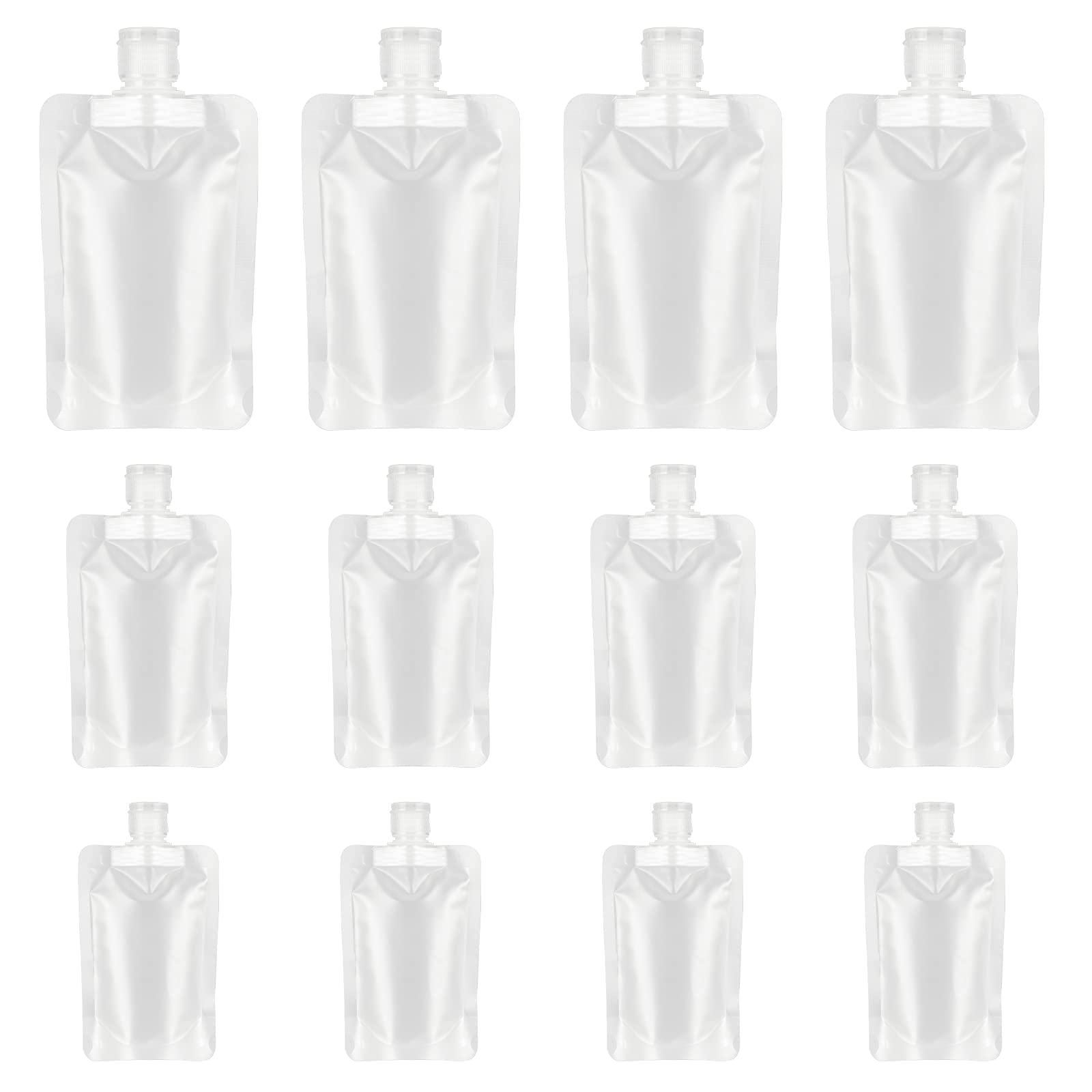 YASUOA 12 Pack Travel Size Refillable Leakproof Squeeze Pouches (30ml/50ml/100ml) - TSA Approved Empty Cosmetic Containers for Lotion, Shampoo & Shower Gel - Perfect for Air Travel, Gym & Camping Toiletries
