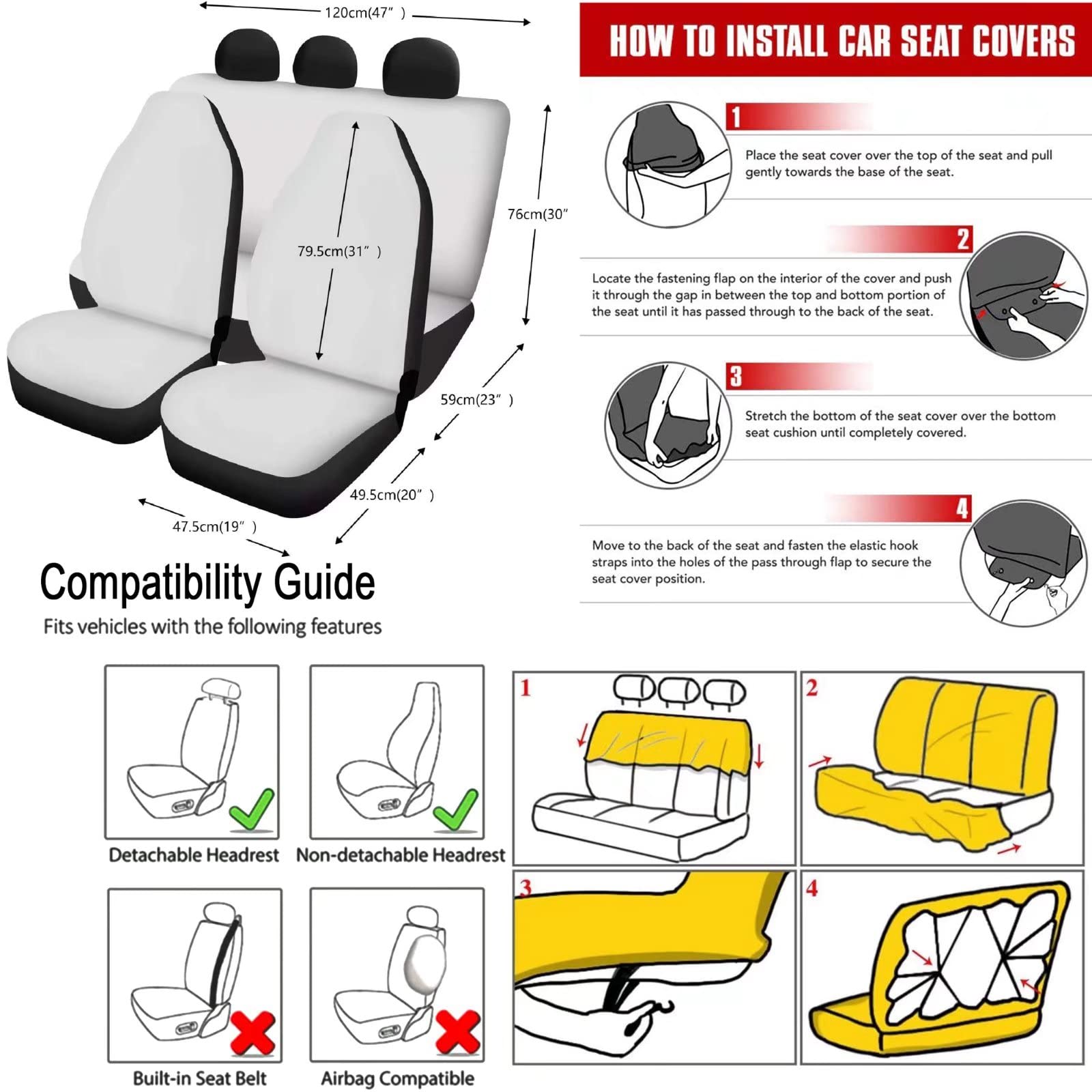 Sage Green Floral Car Seat Cover Set for Women - 12-Piece Cute Aesthetic Car Accessories with Steering Wheel Cover | Perfect for Daily Commute, Road Trips & Car Interior Decoration