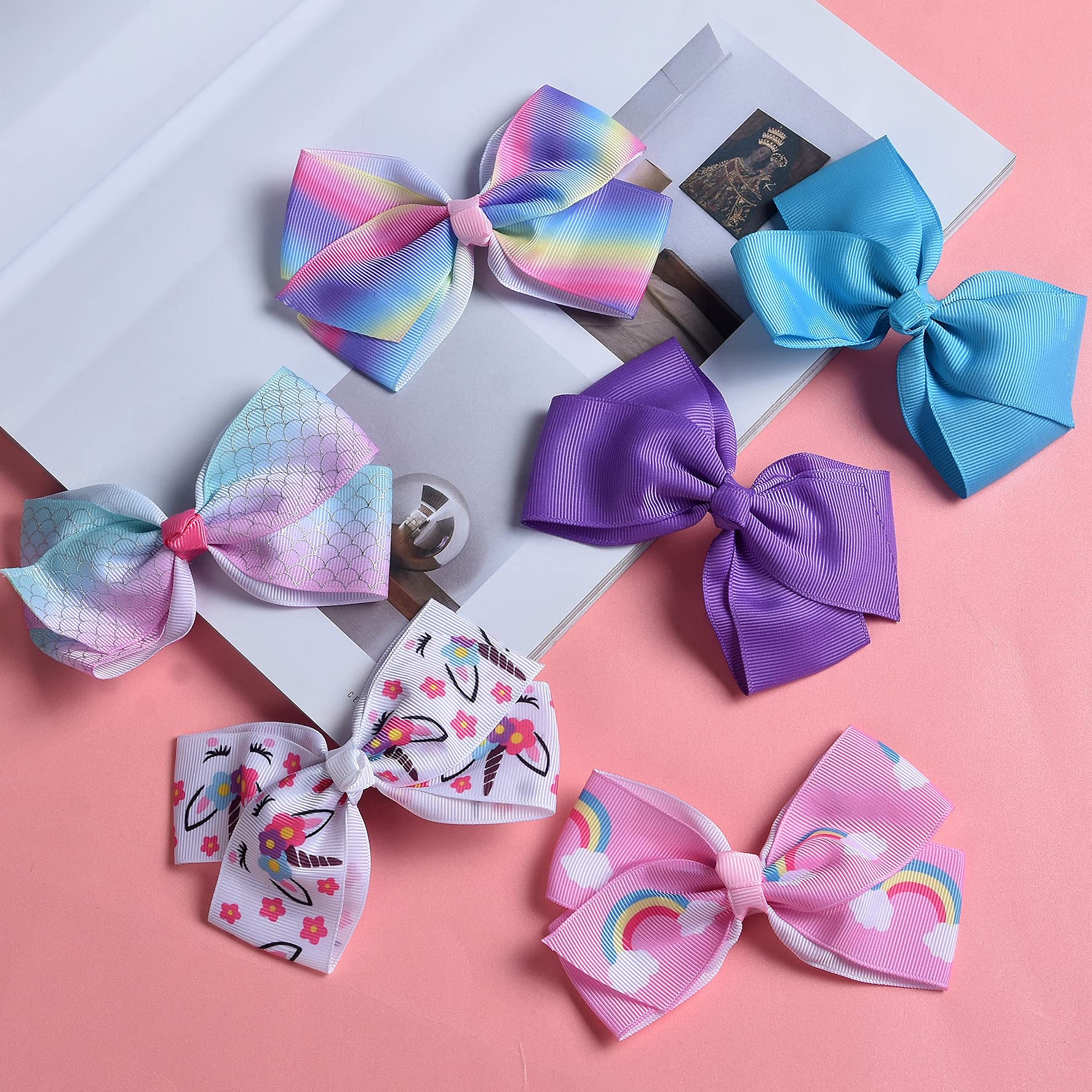 Fsmiling Girls Hair Bows - 12 Pack Alligator Clip Grosgrain Ribbon Hair Accessories for Toddlers & Kids - Valentine's Day, Easter Party, Birthday Gifts & School Events