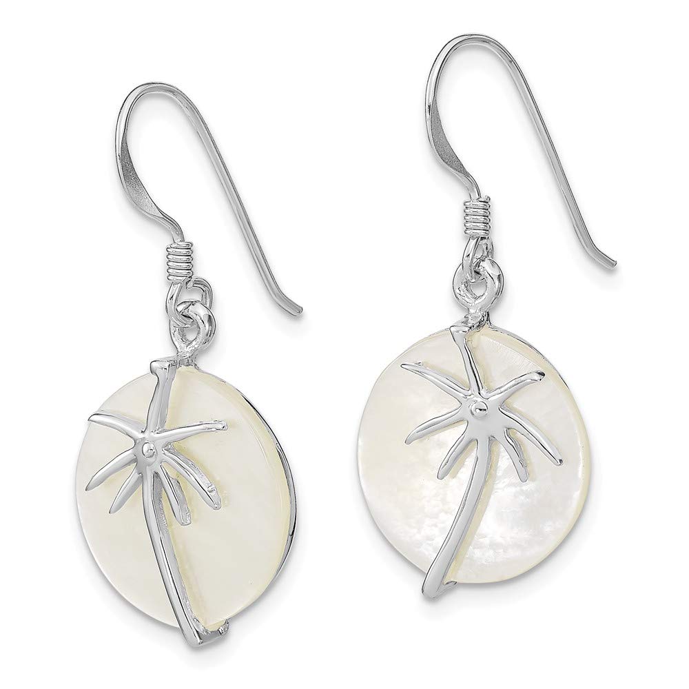 925 Sterling Silver Mother of Pearl Palm Tree Dangle Earrings for Women - 35mm x 20mm Round Tropical Beach Jewelry - Perfect for Vacation, Summer Parties & Boho Fashion