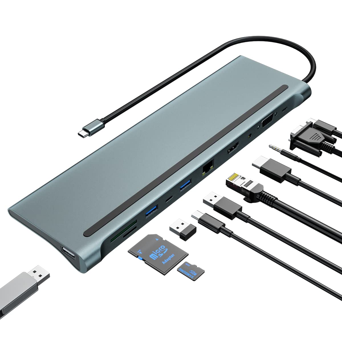 11-in-1 USB C Docking Station with HDMI, VGA, USB 3.0/2.0, SD/TF Card Reader & Audio - Universal Laptop Adapter for MacBook, Dell, HP, Surface, Lenovo & Chromebook - Perfect for Home Office, Gaming & Multi-Monitor Setup